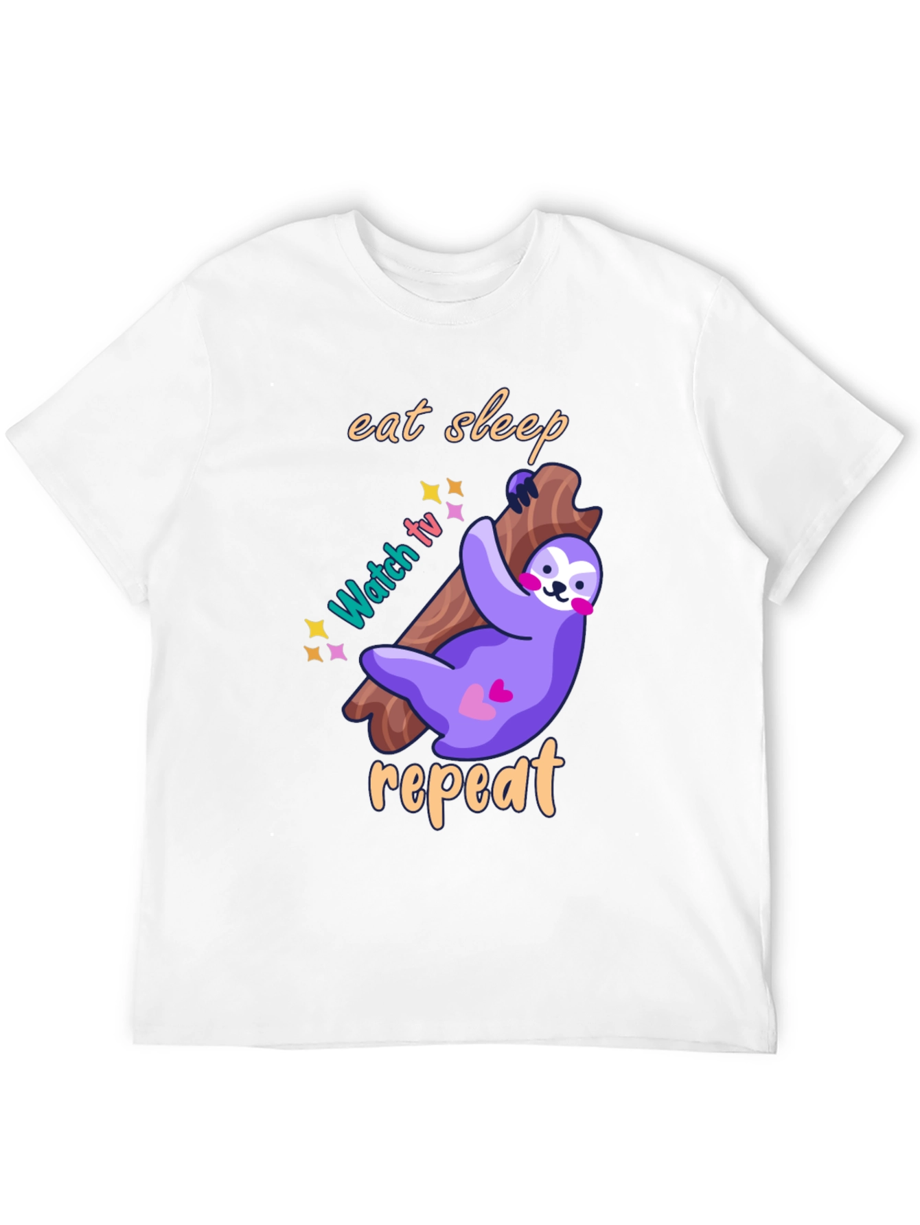 Eat Sleep Watch TV Repeat Sloth Graphic T-Shirt
