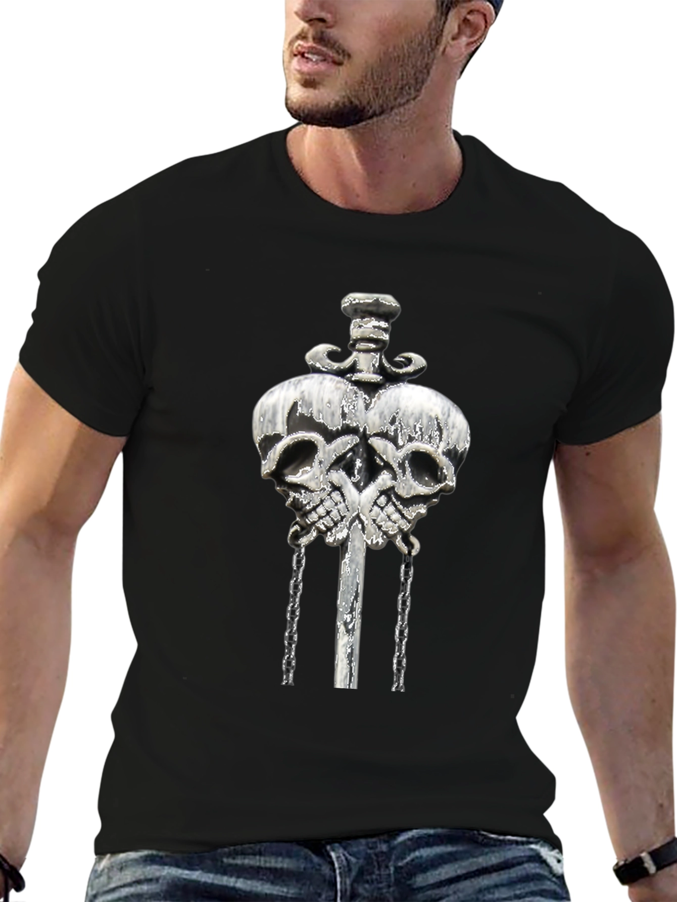 Skull & Sword Graphic Print T-Shirt