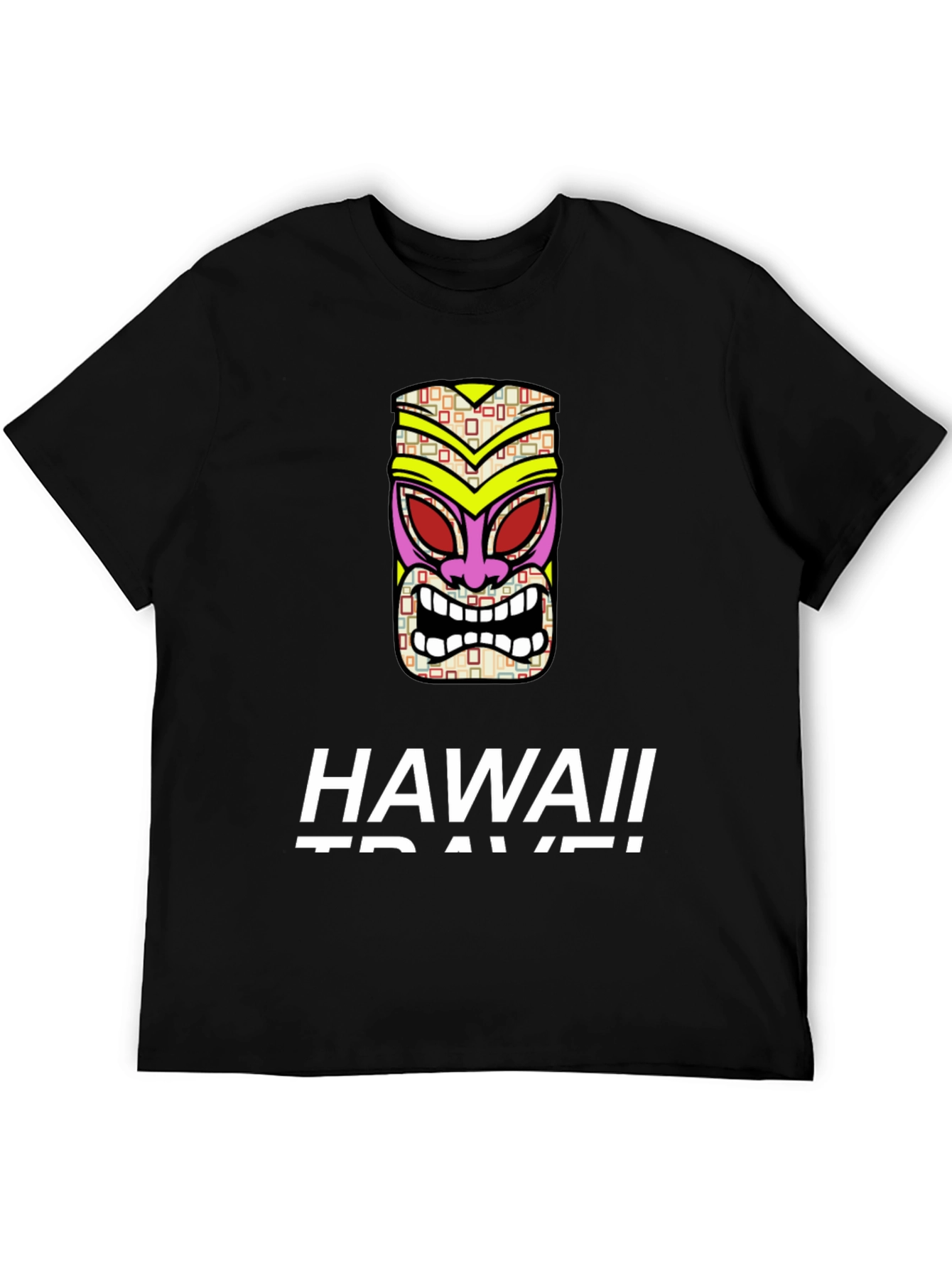 Hawaii Travel Tiki Mask Black T-Shirt
