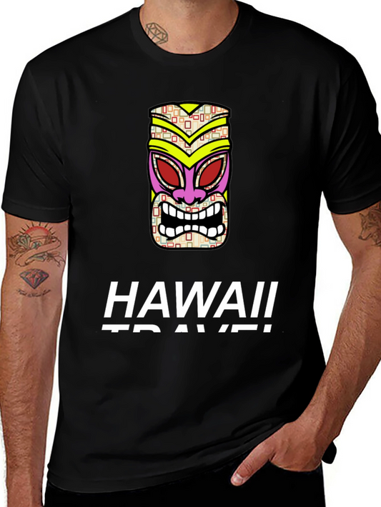 Hawaii Travel Tiki Mask Black T-Shirt