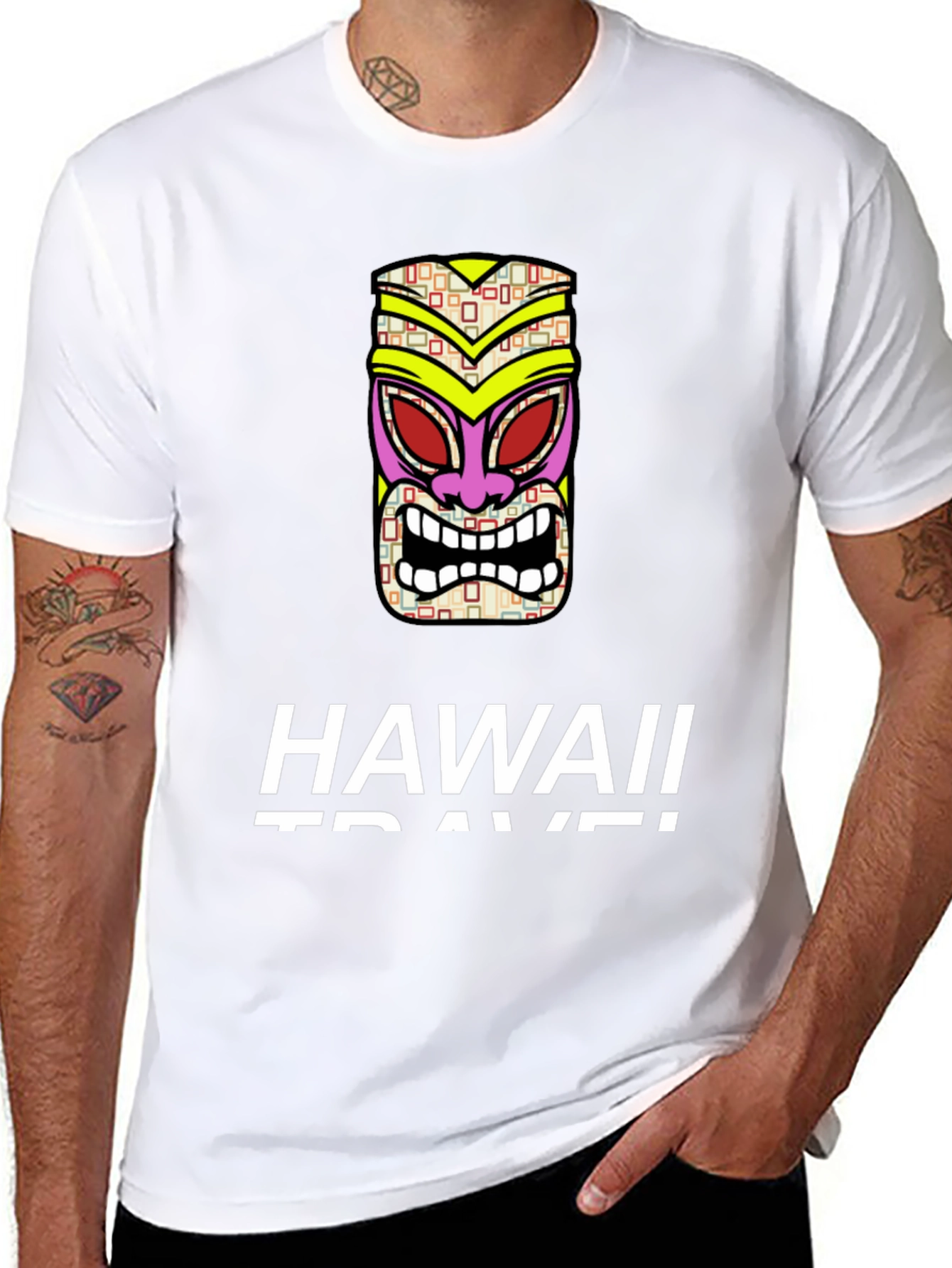 Hawaii Travel Tiki Mask Black T-Shirt