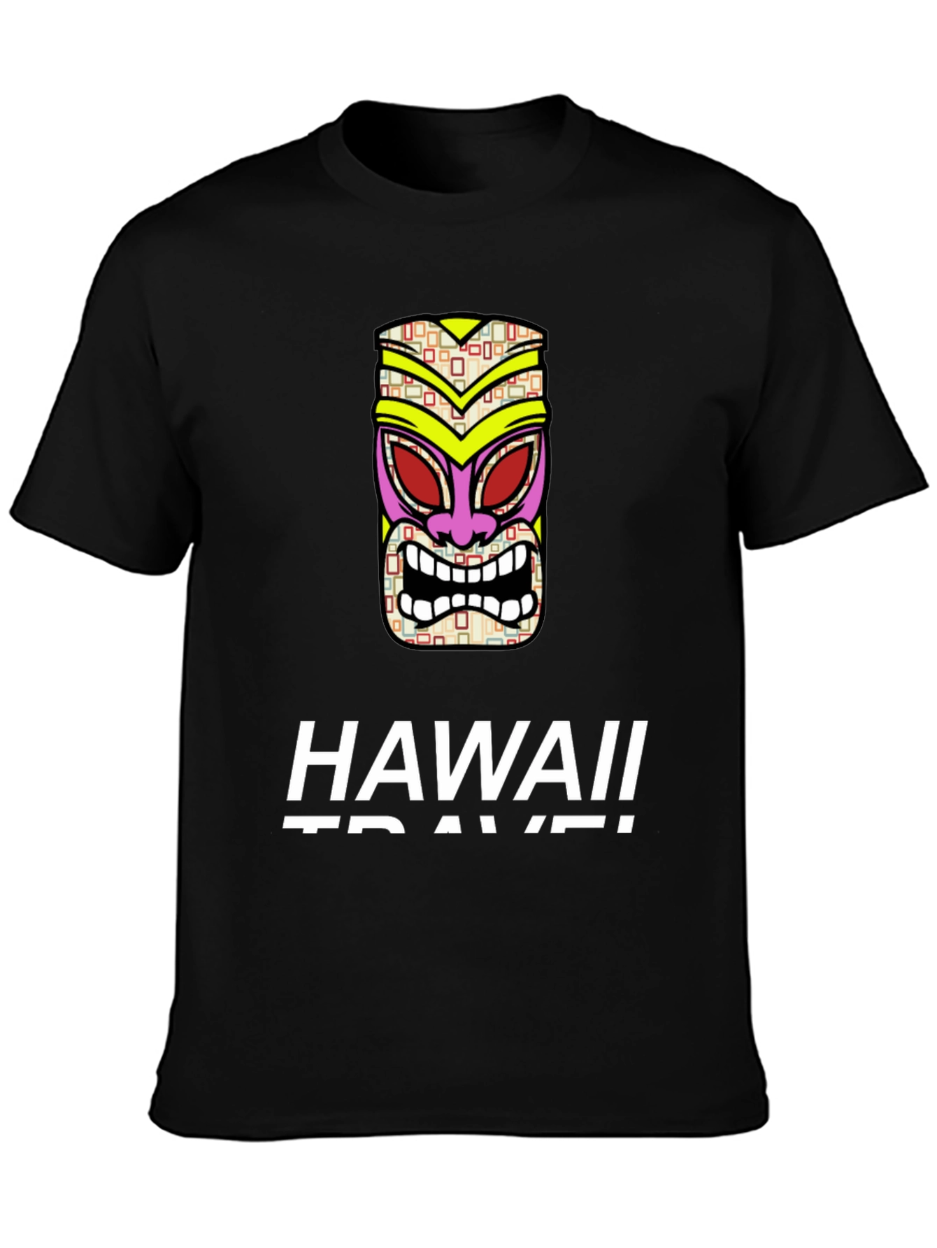 Hawaii Travel Tiki Mask Black T-Shirt