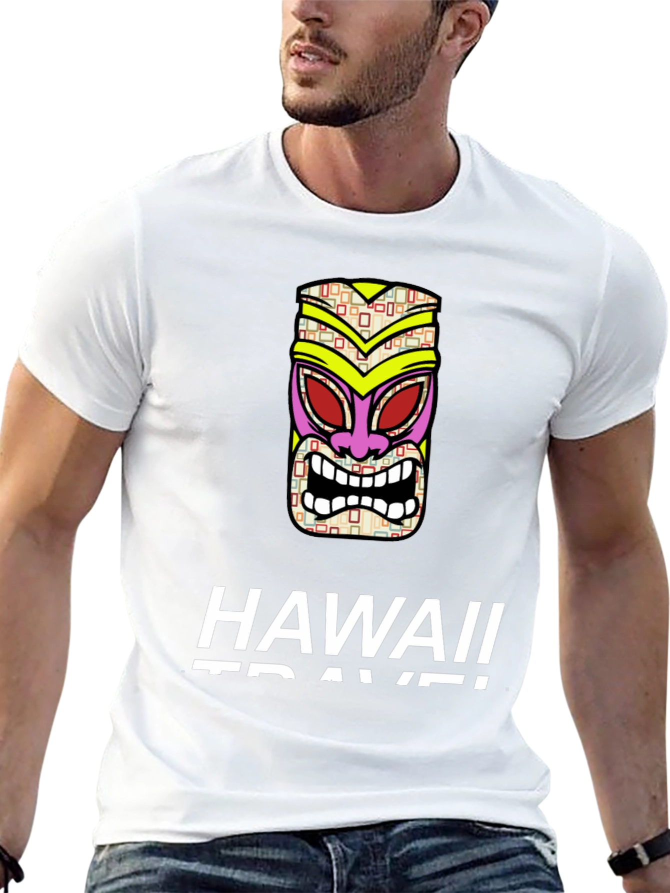 Hawaii Travel Tiki Mask Black T-Shirt