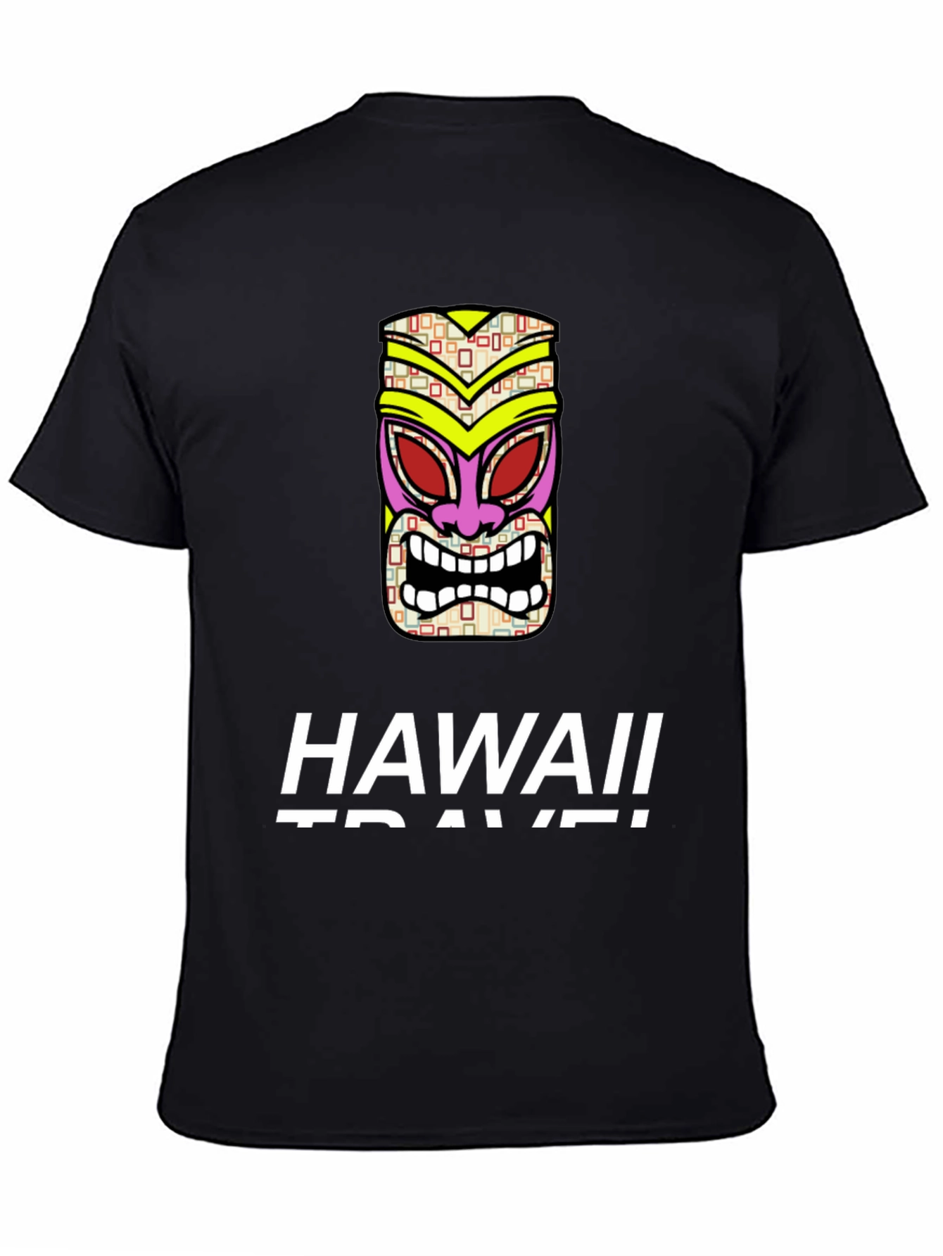 Hawaii Travel Tiki Mask Black T-Shirt