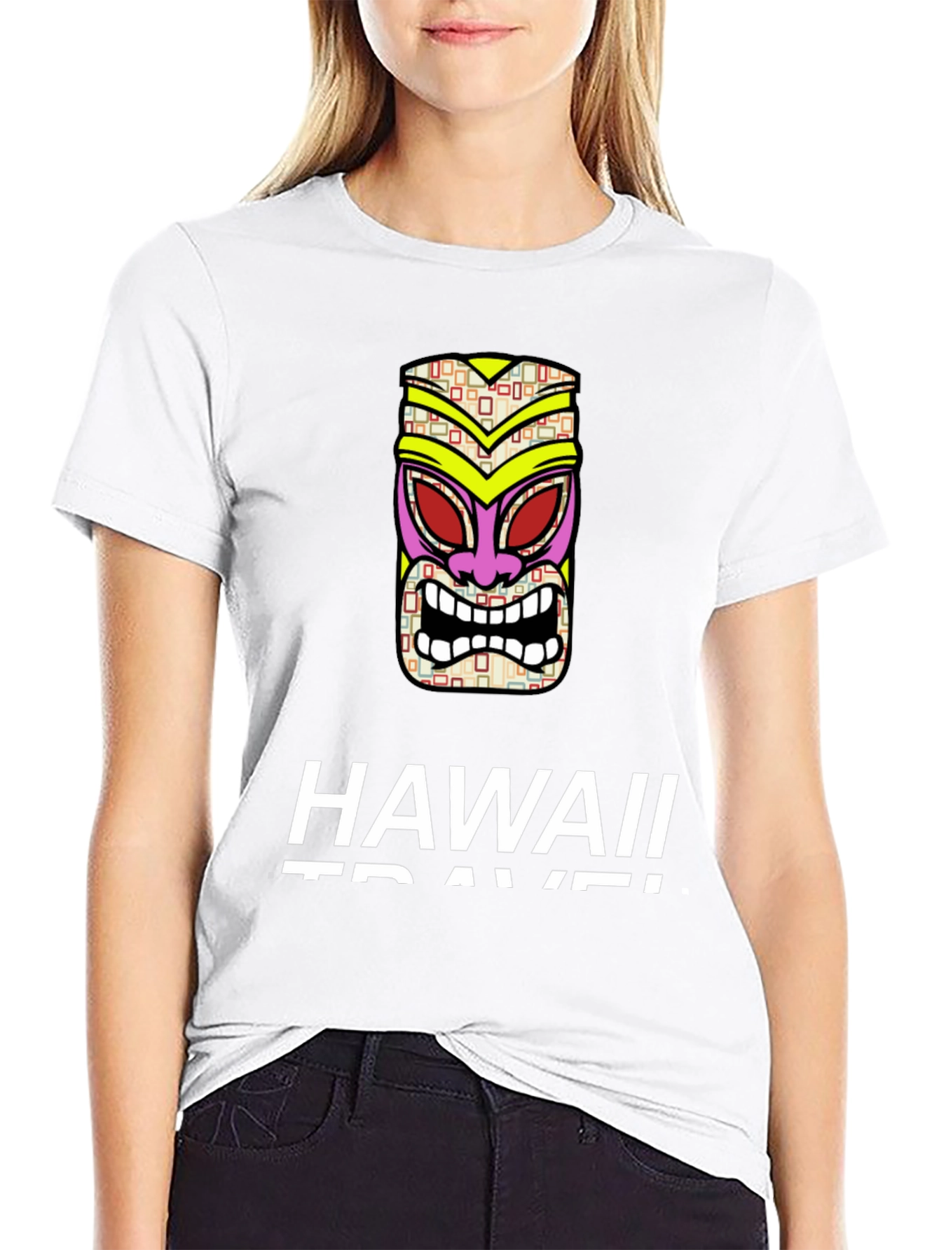 Hawaii Travel Tiki Mask Black T-Shirt