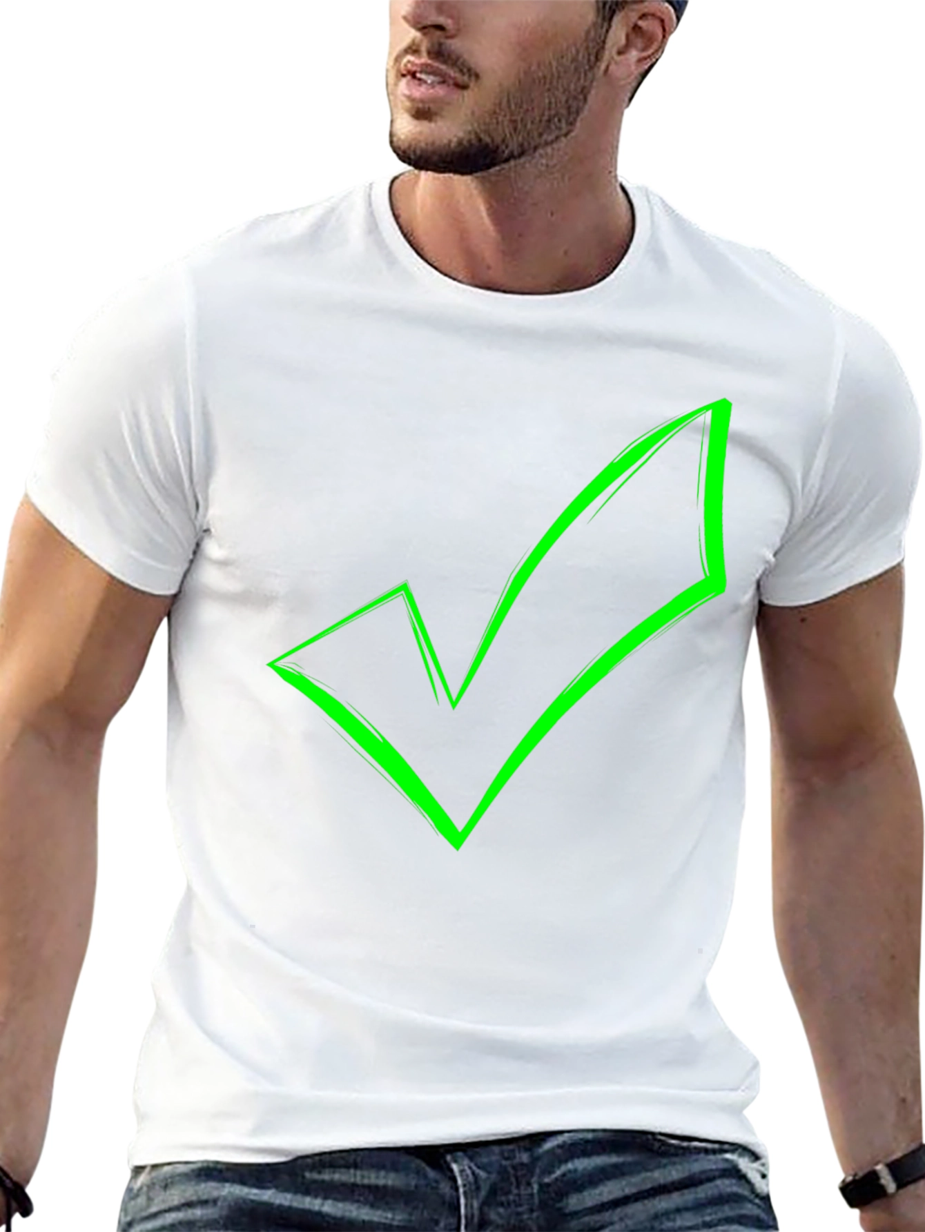 Green Checkmark Graphic Black T-Shirt