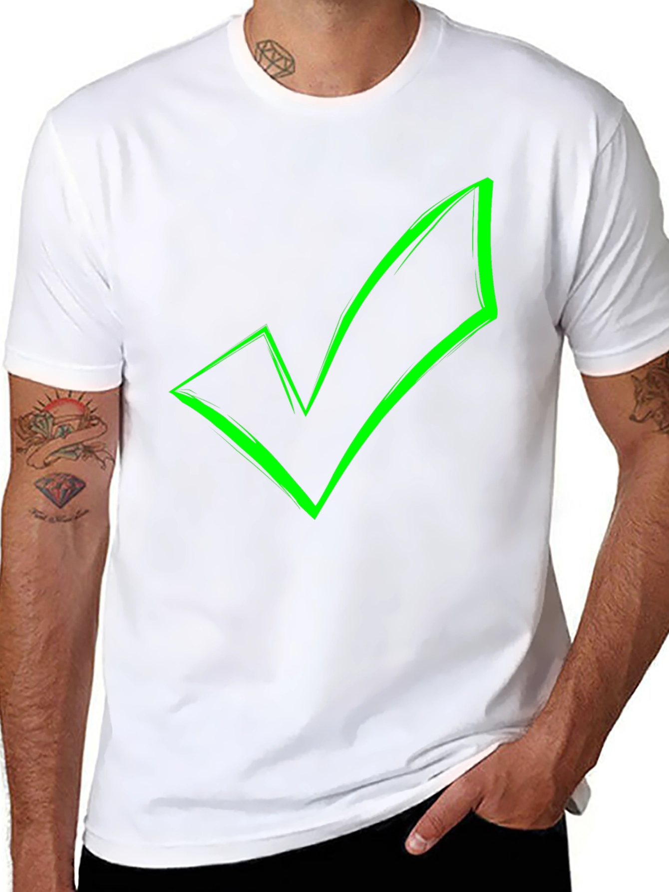 Green Checkmark Graphic Black T-Shirt