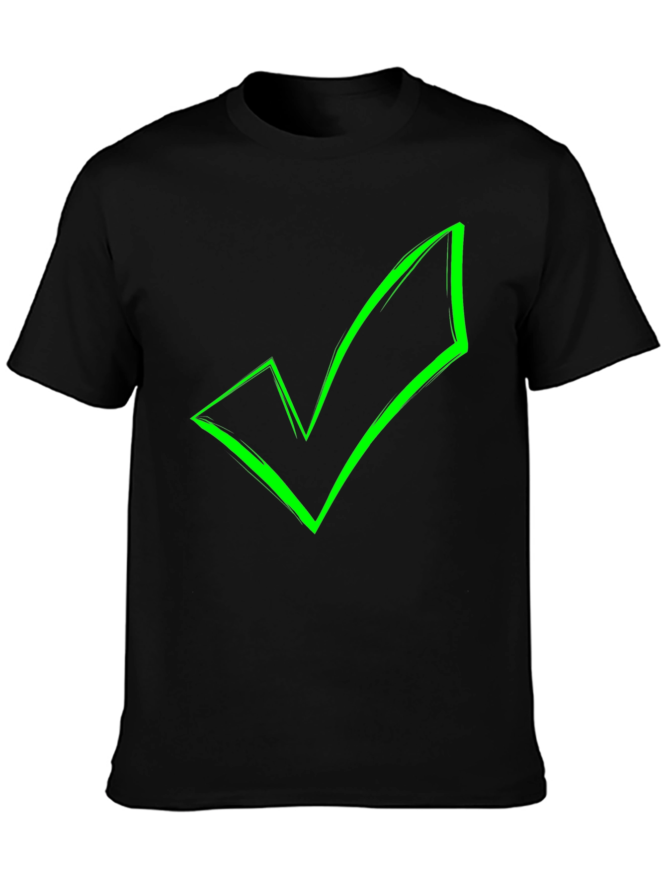 Green Checkmark Graphic Black T-Shirt