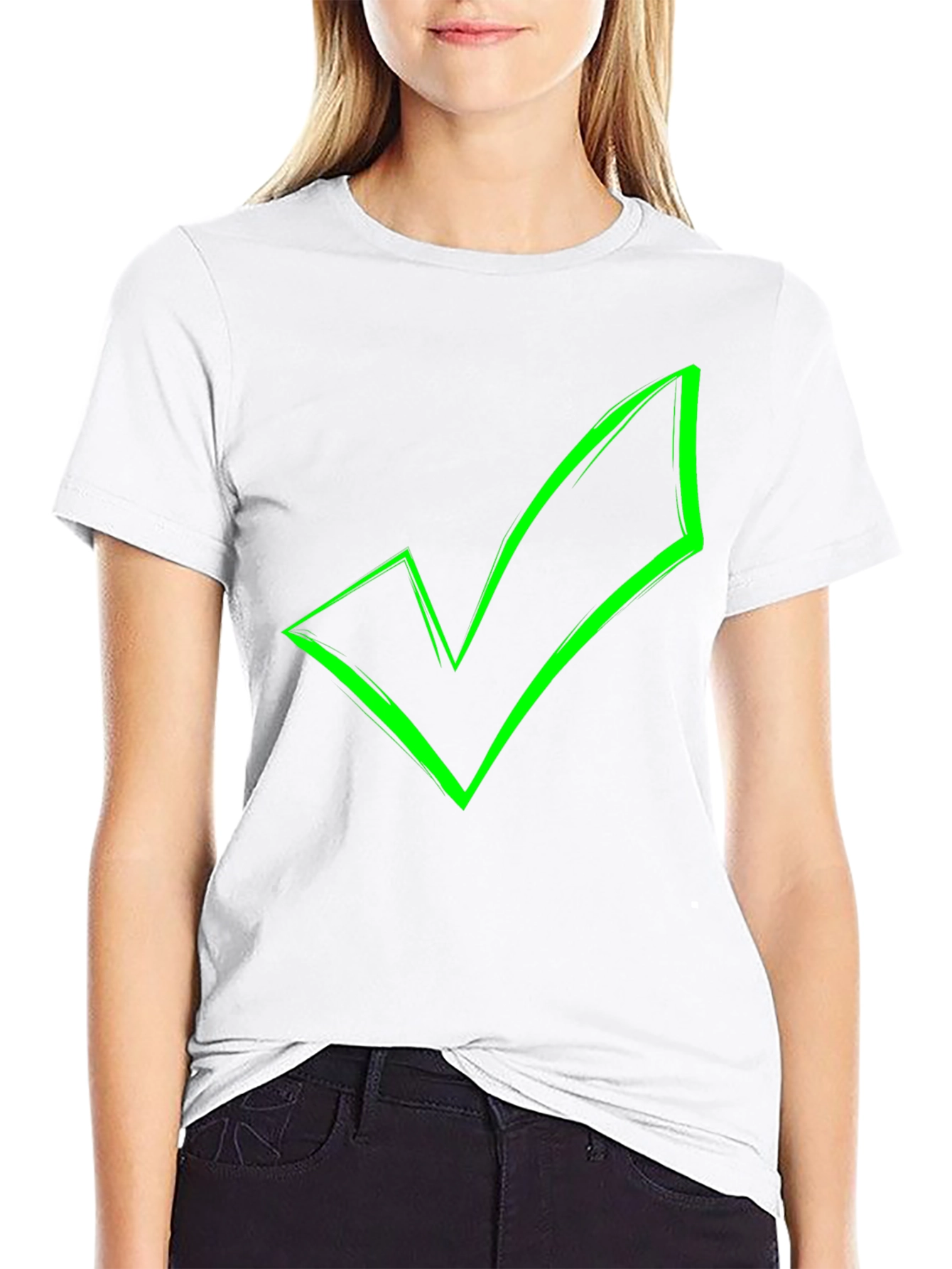 Green Checkmark Graphic Black T-Shirt