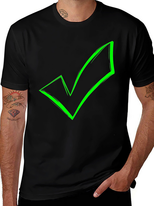 Green Checkmark Graphic Black T-Shirt