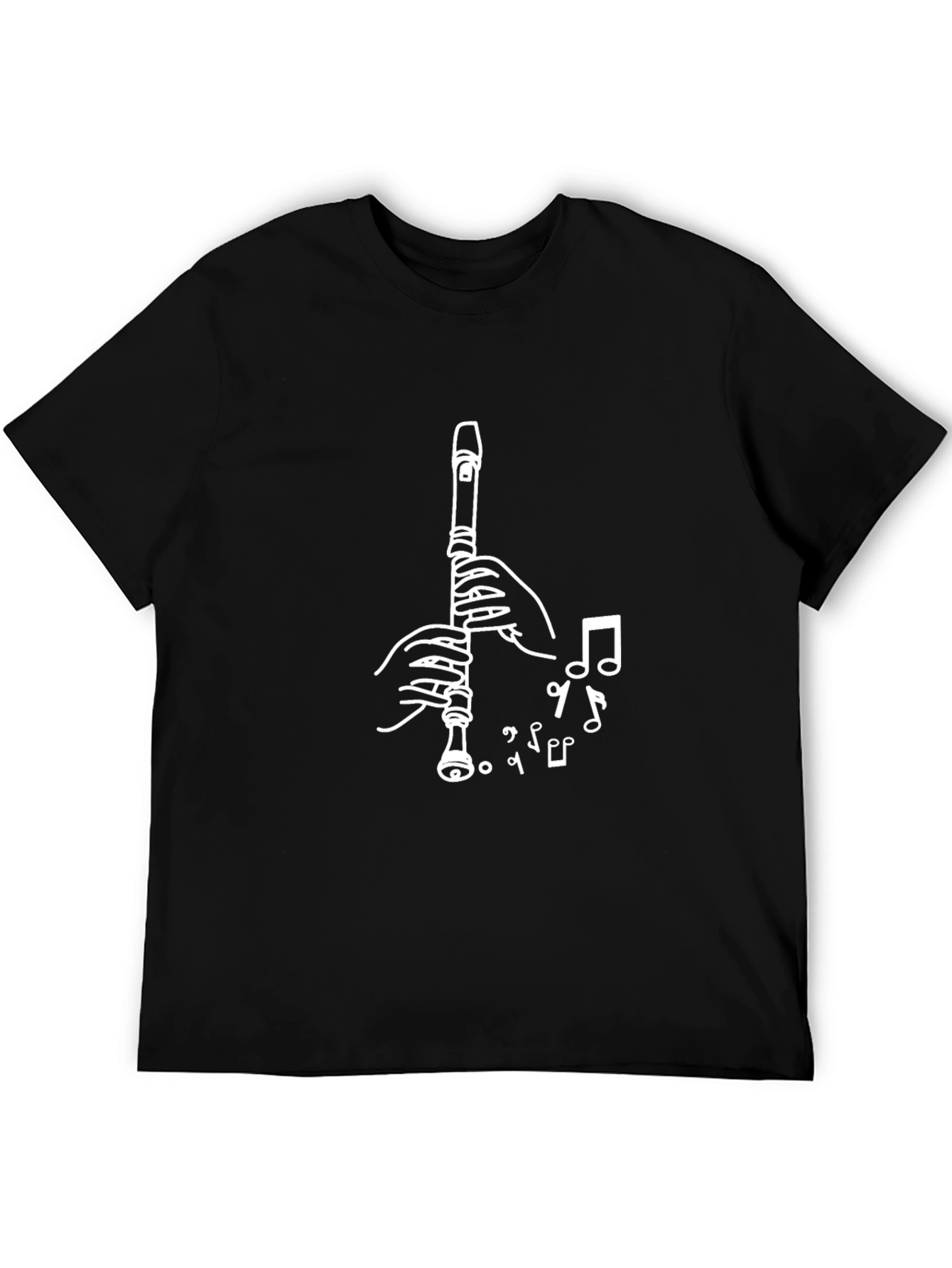 Musical Flute Graphic Tee - Black Cotton Blend
