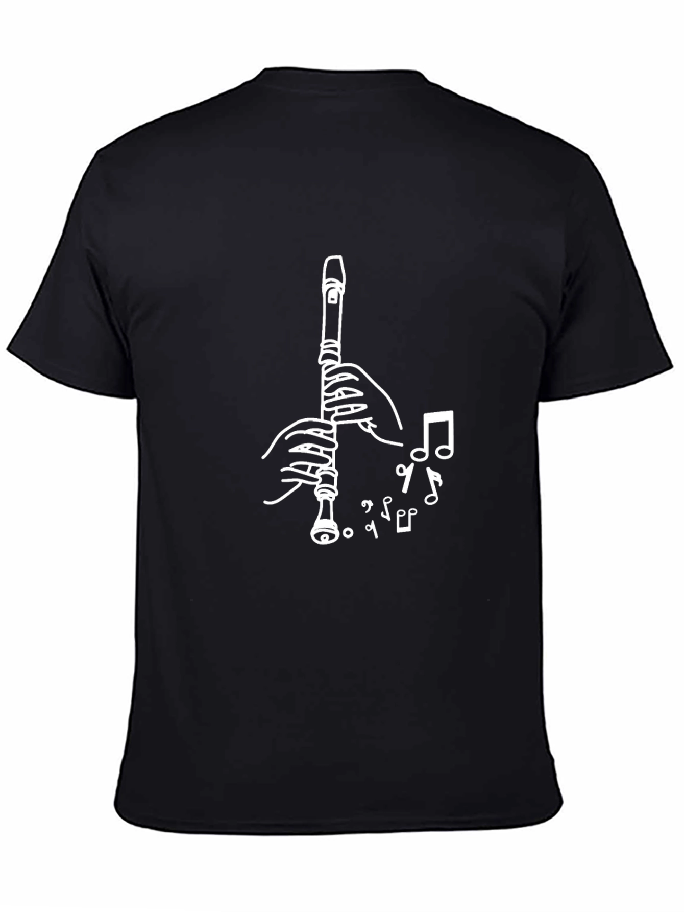 Musical Flute Graphic Tee - Black Cotton Blend