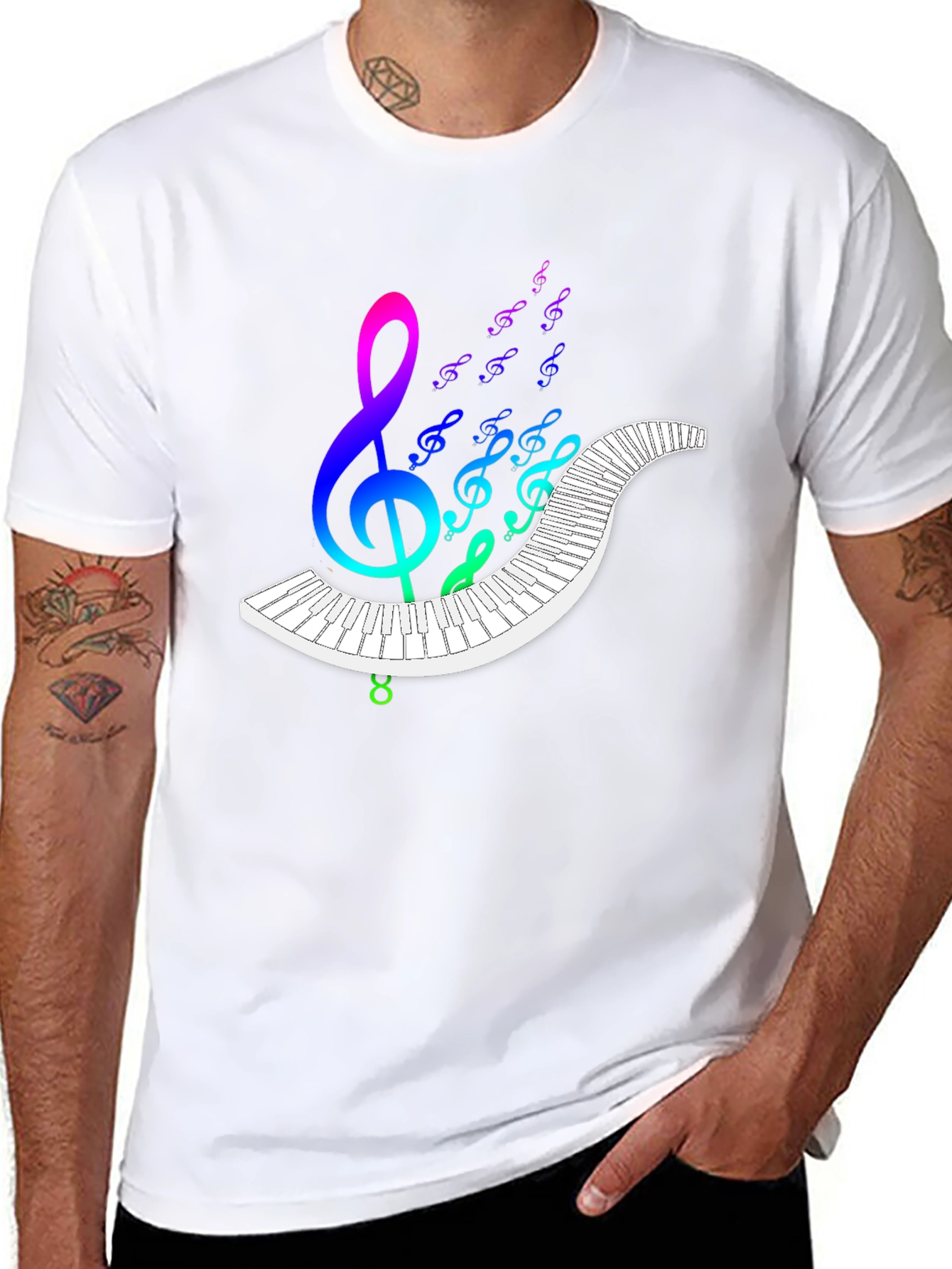 Rainbow Music Notes Piano Graphic Tee