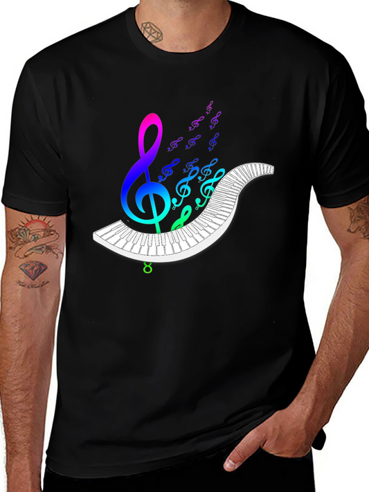 Rainbow Music Notes Piano Graphic Tee