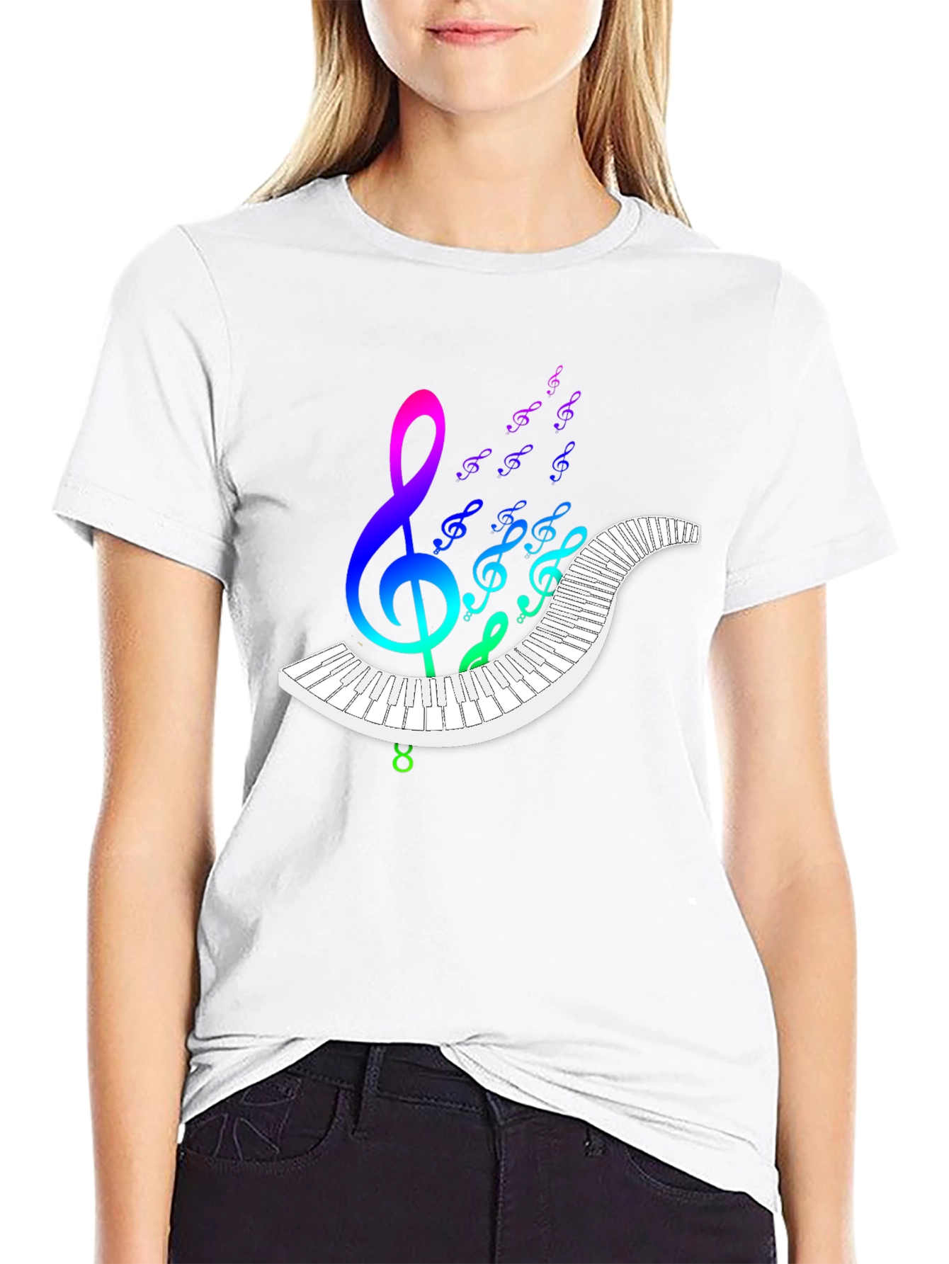 Rainbow Music Notes Piano Graphic Tee