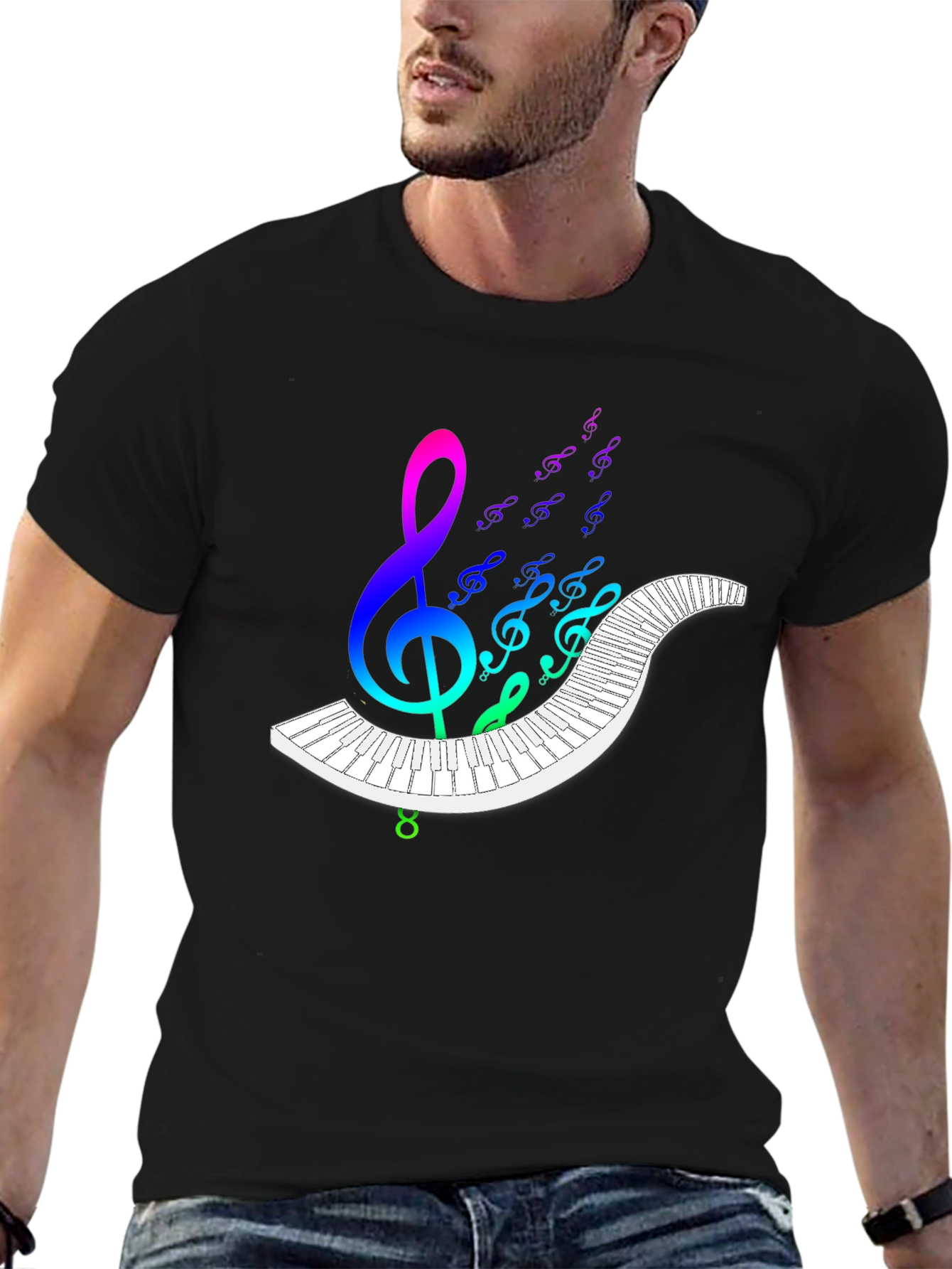 Rainbow Music Notes Piano Graphic Tee