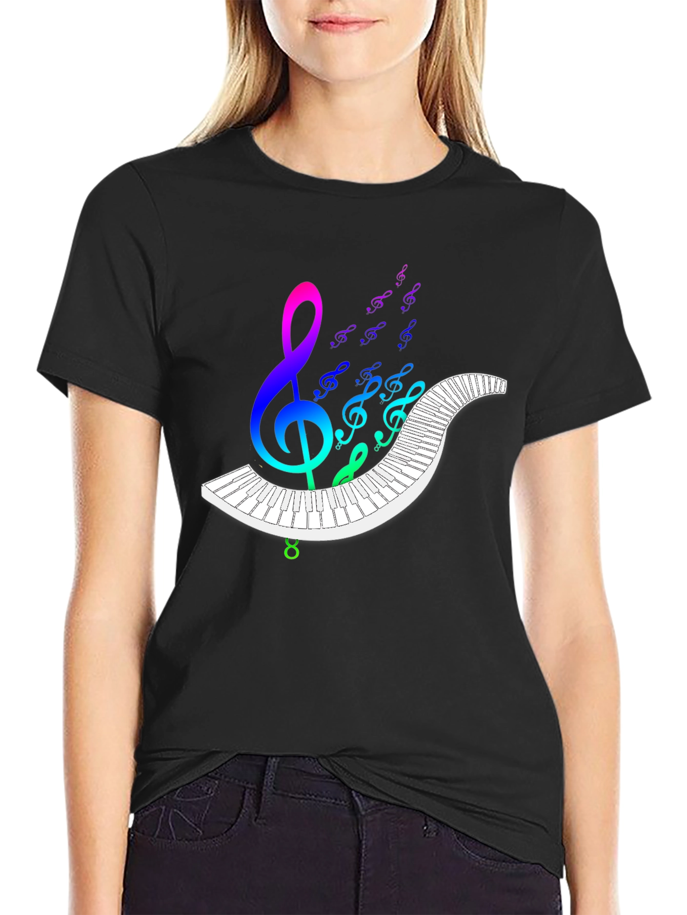 Rainbow Music Notes Piano Graphic Tee