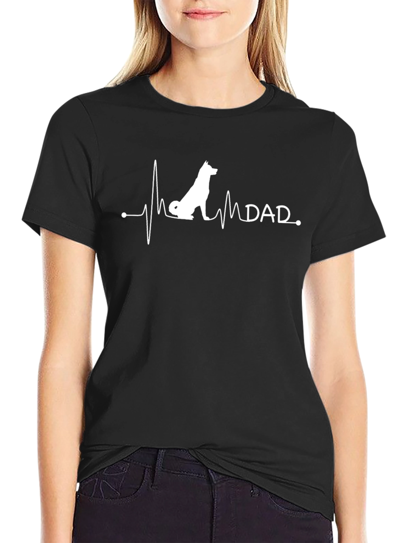 Dog Dad Heartbeat T-Shirt - Black