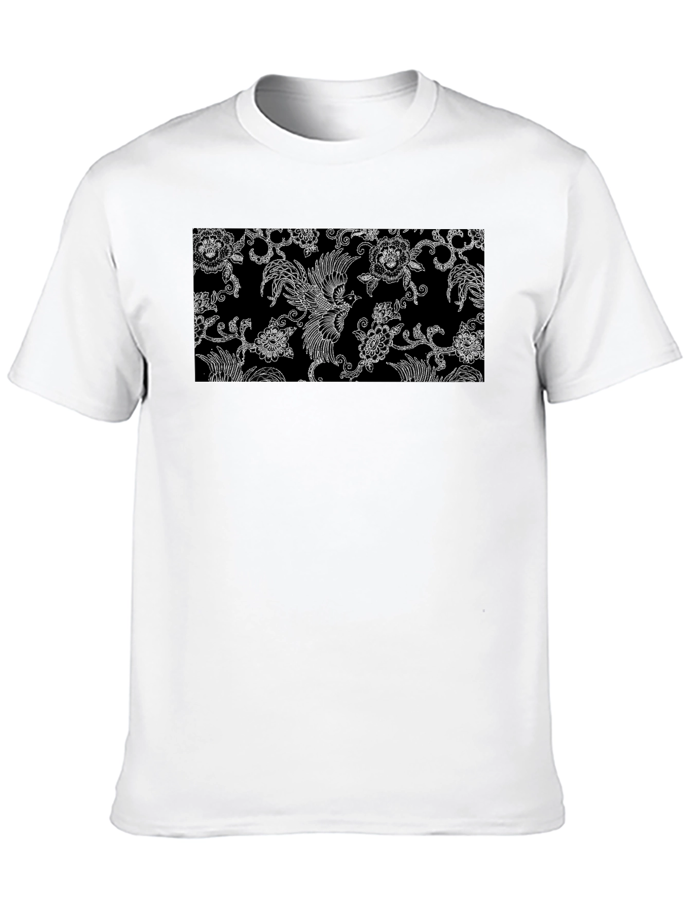 Black Tee with Floral Bird Design
