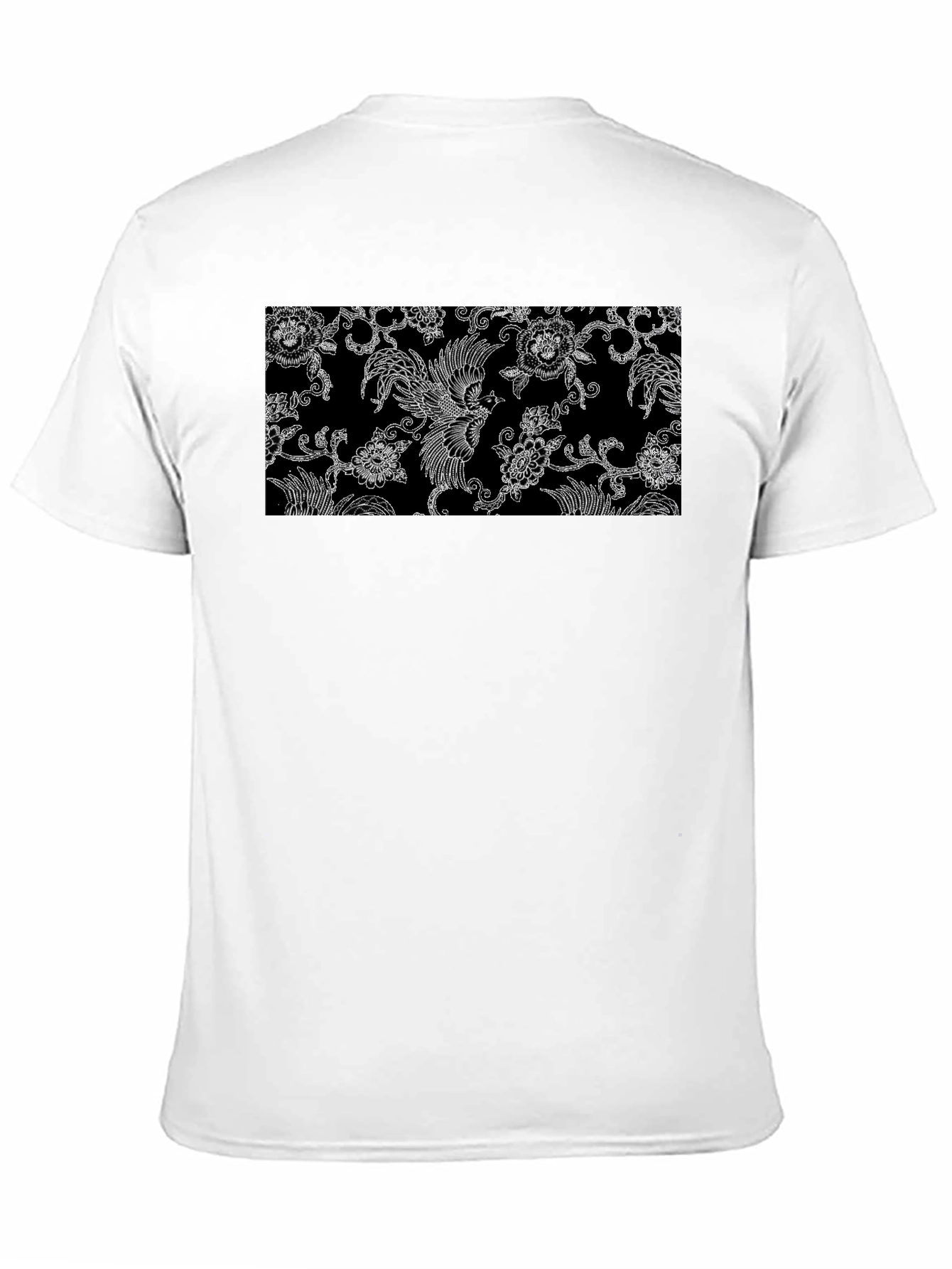 Black Tee with Floral Bird Design