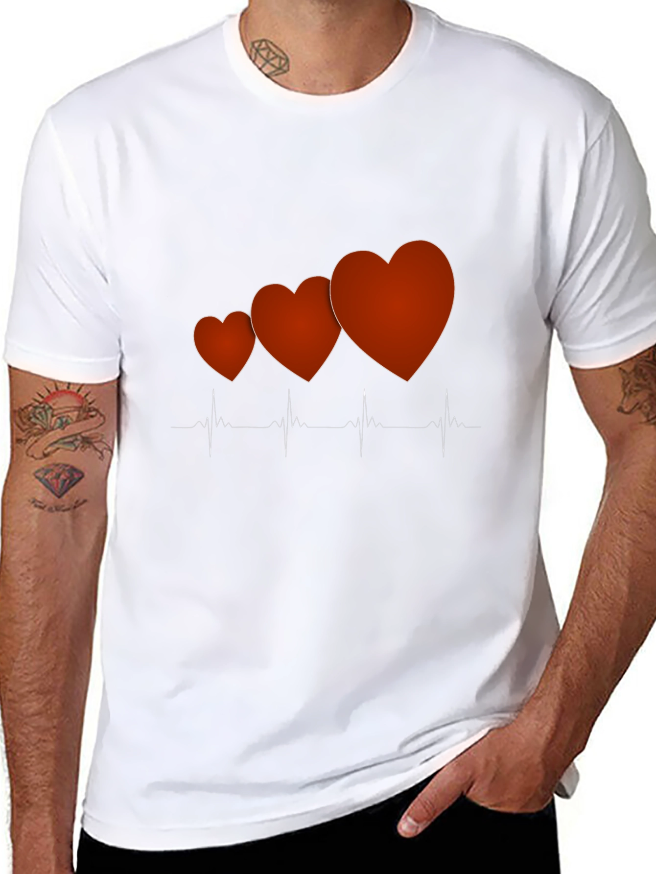 Heartbeat Love Graphic Tee - Trendy Mens Black T-Shirt