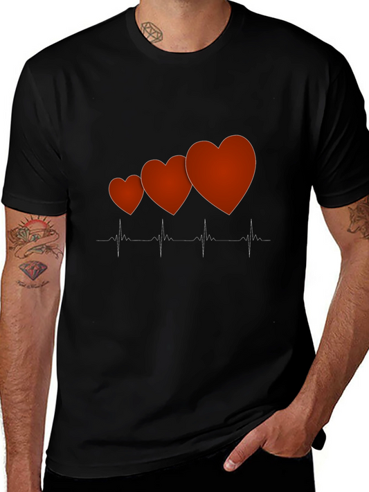 Heartbeat Love Graphic Tee - Trendy Mens Black T-Shirt