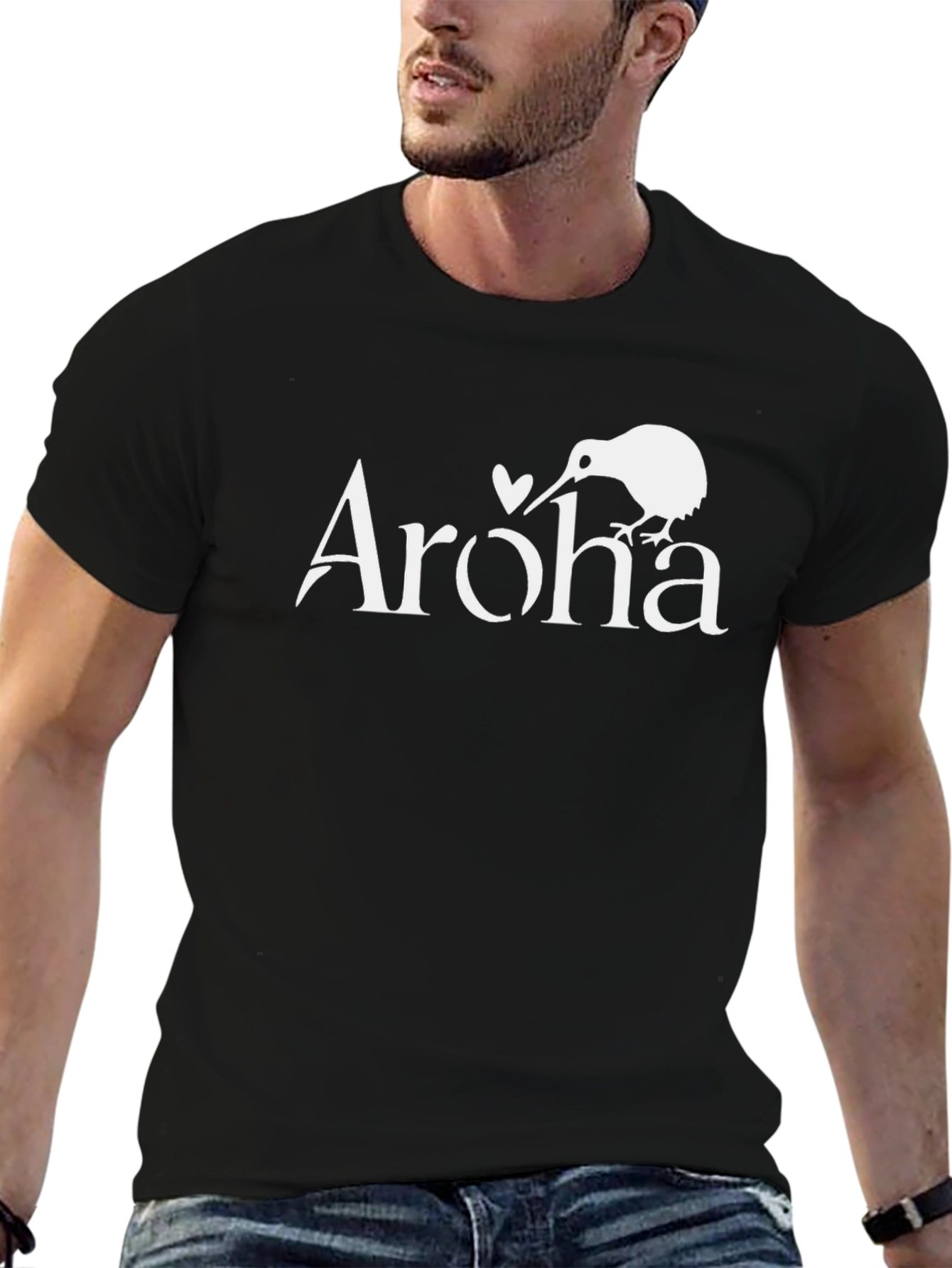Aroha Kiwi Bird Graphic Tee - Black