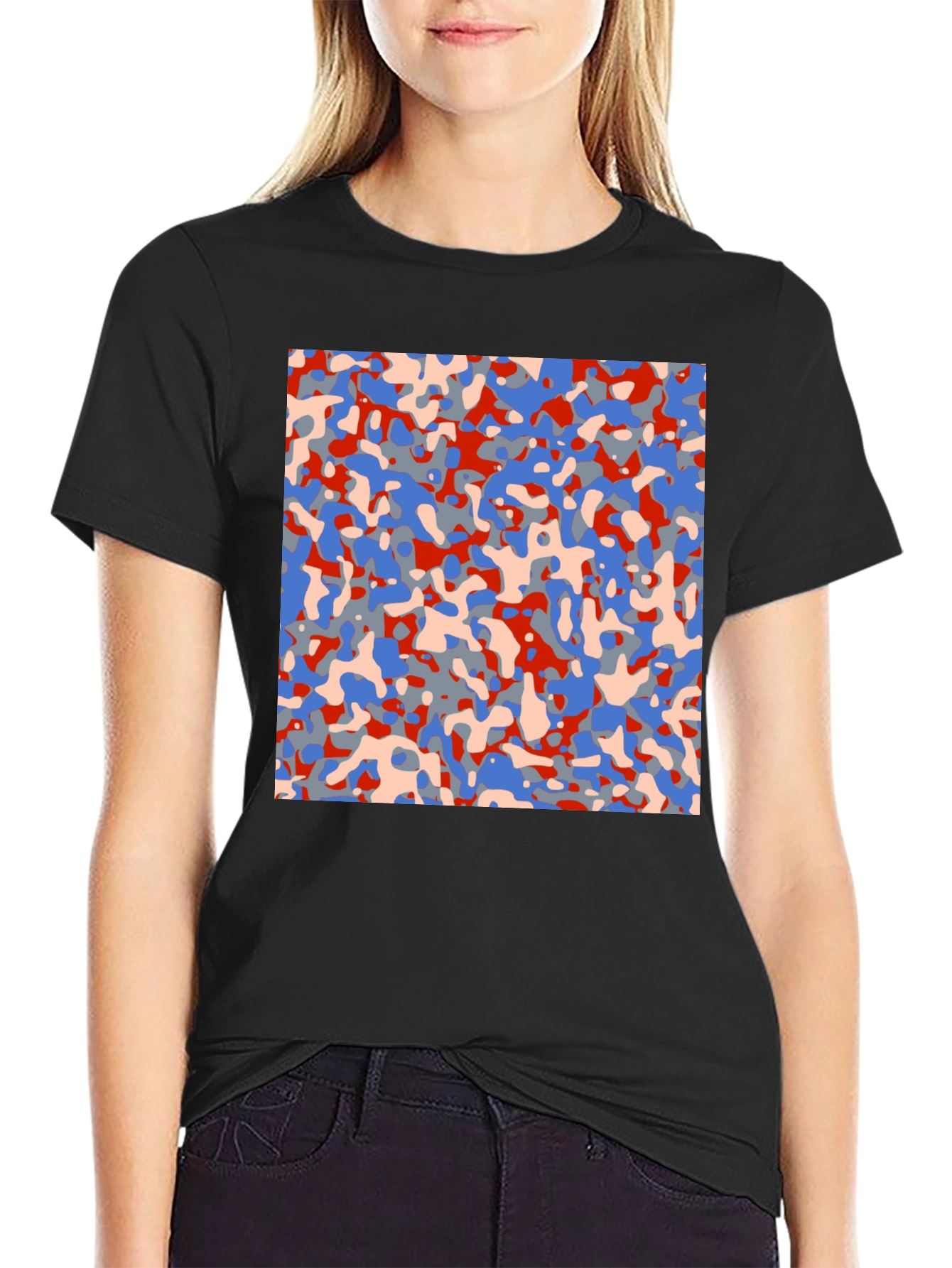 Abstract Camo Print Black T-Shirt