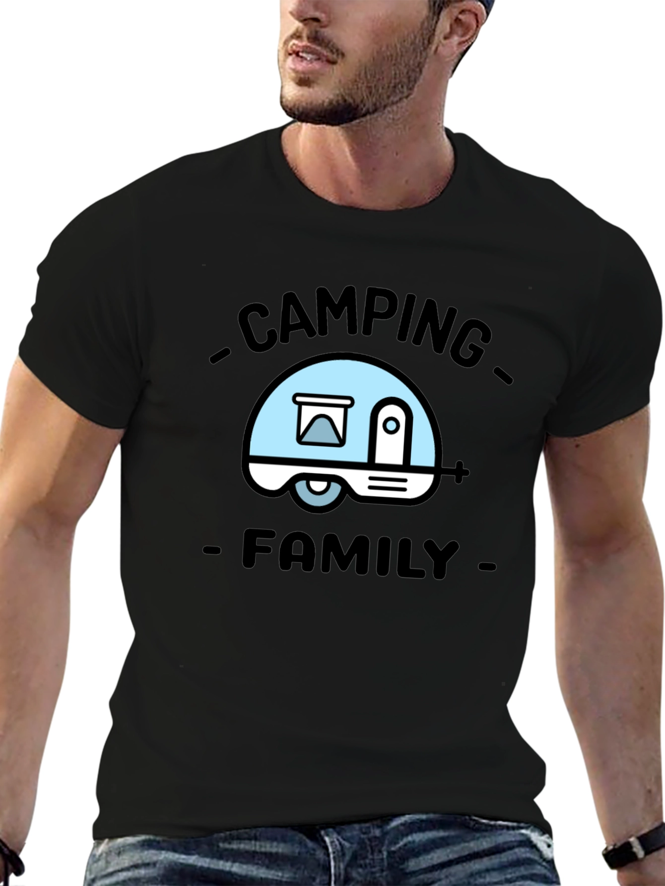 Camping Family Graphic Tee - Black