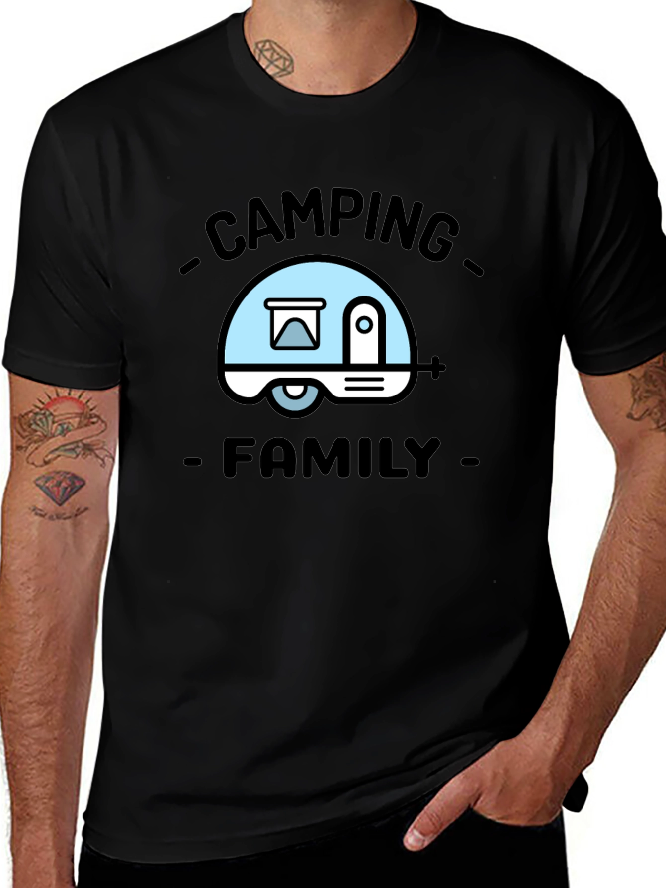 Camping Family Graphic Tee - Black