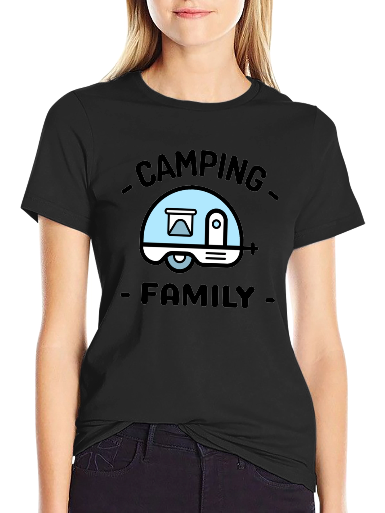 Camping Family Graphic Tee - Black