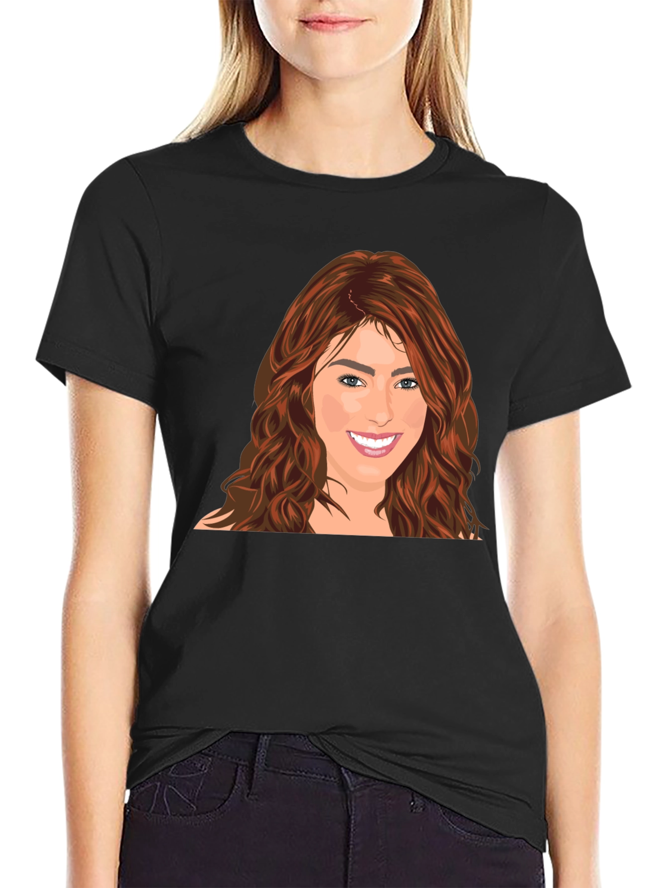 Woman Portrait Black T-Shirt