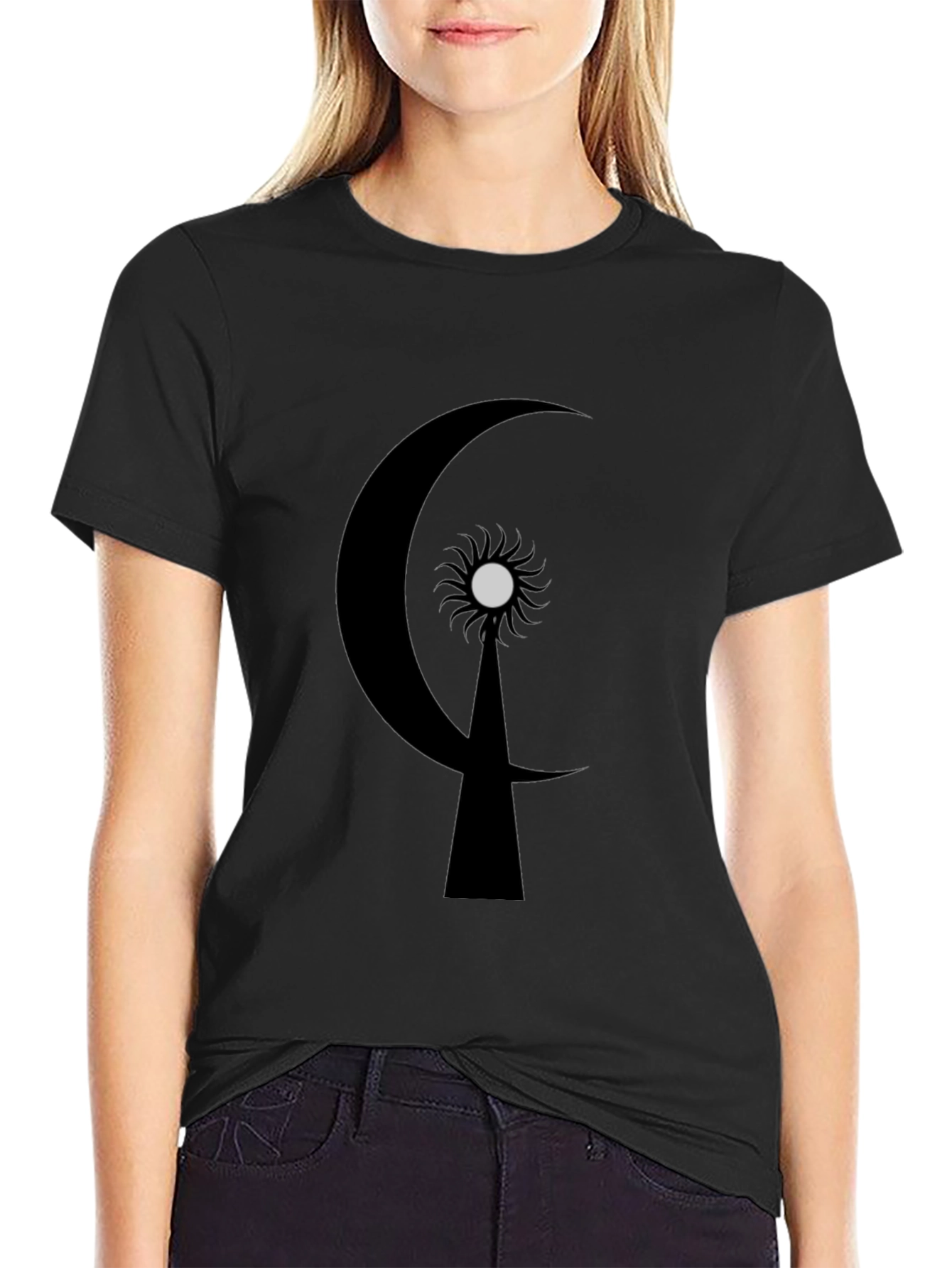 Crescent Moon & Sun Graphic T-Shirt - Black