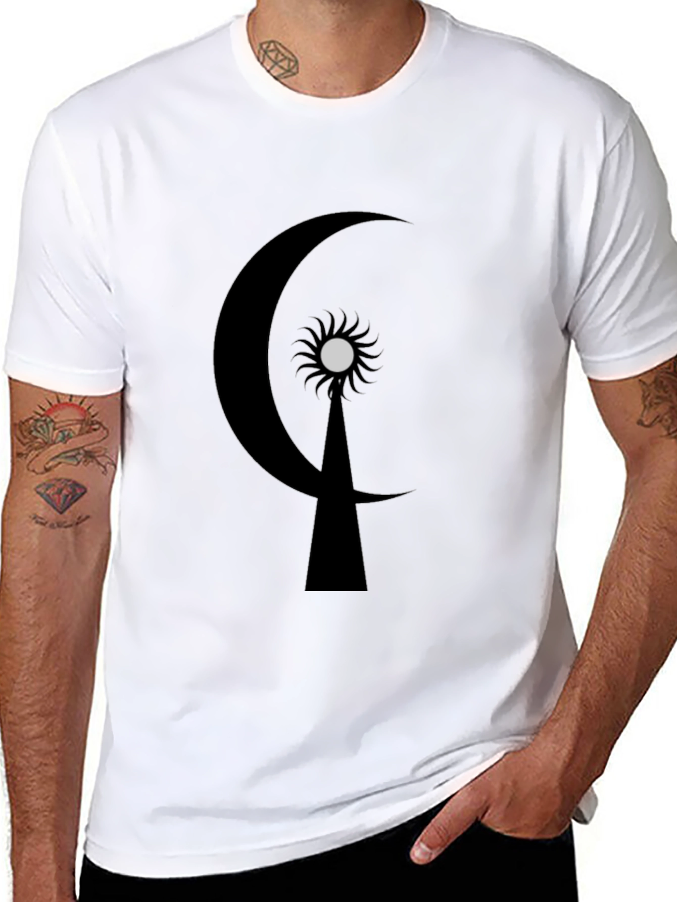 Crescent Moon & Sun Graphic T-Shirt - Black