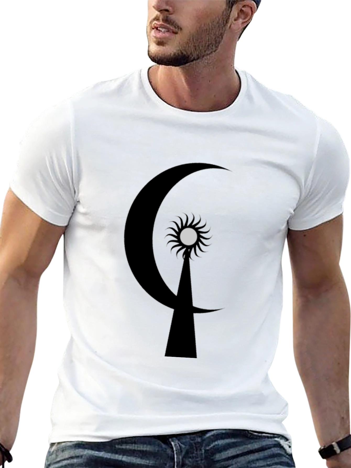 Crescent Moon & Sun Graphic T-Shirt - Black