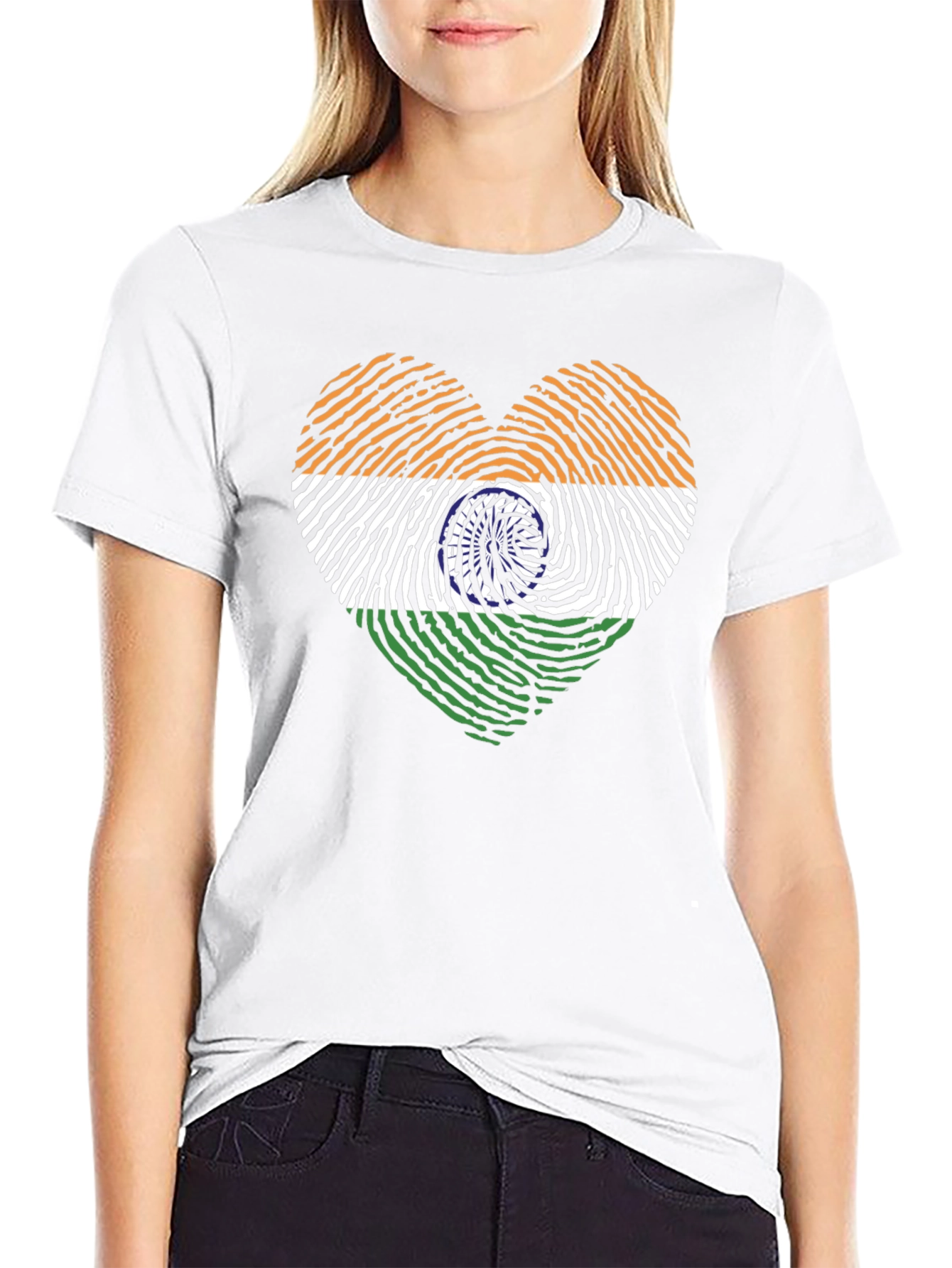 India Flag Heart Fingerprint Graphic T-Shirt