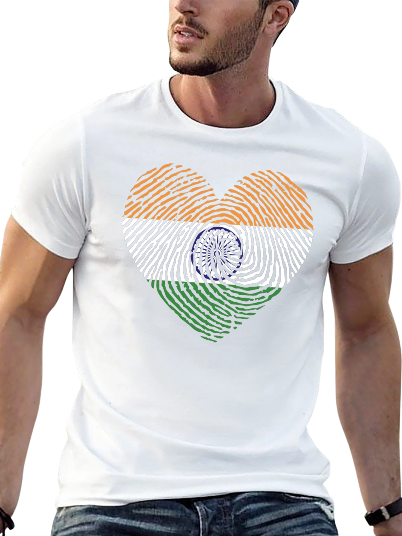 India Flag Heart Fingerprint Graphic T-Shirt