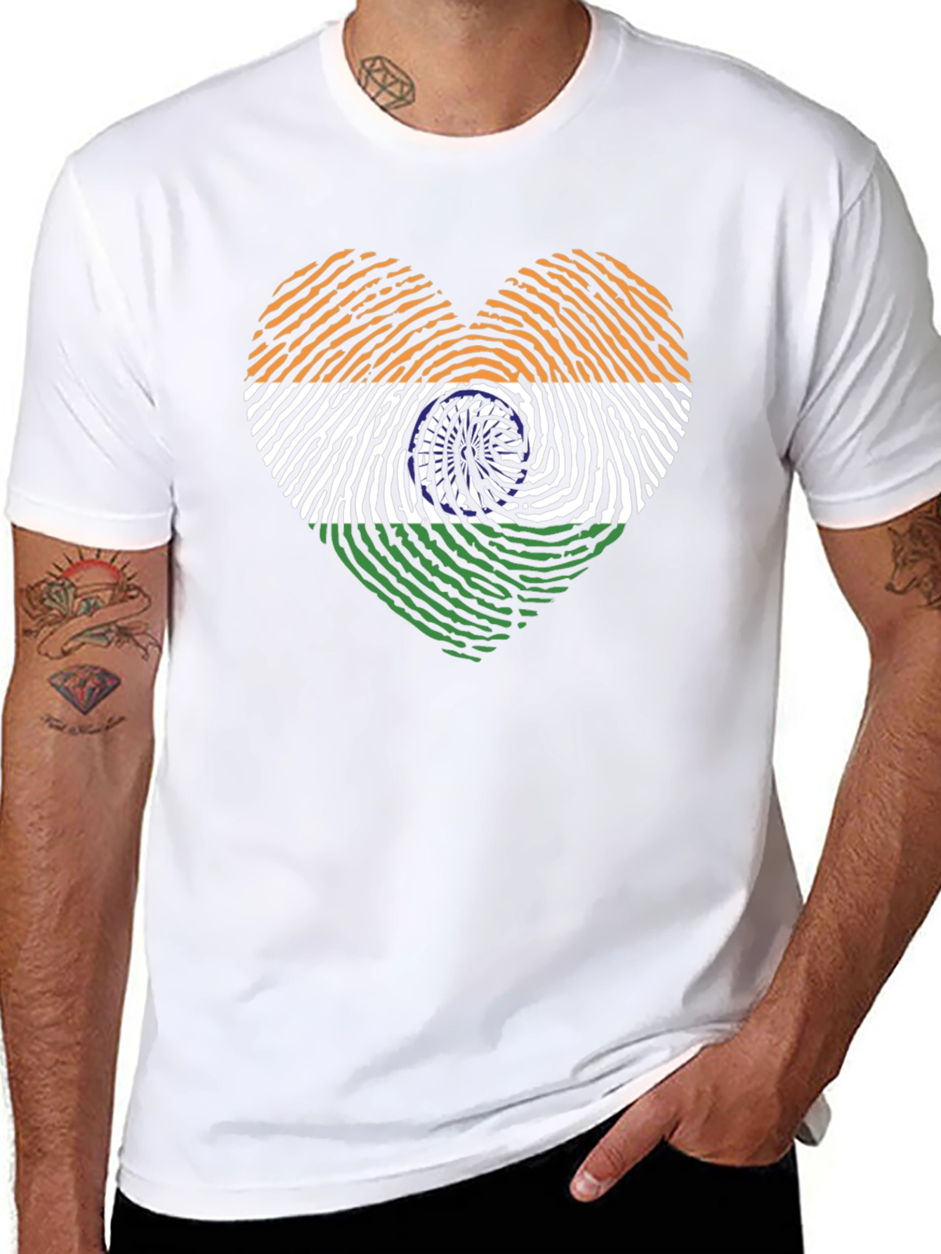 India Flag Heart Fingerprint Graphic T-Shirt