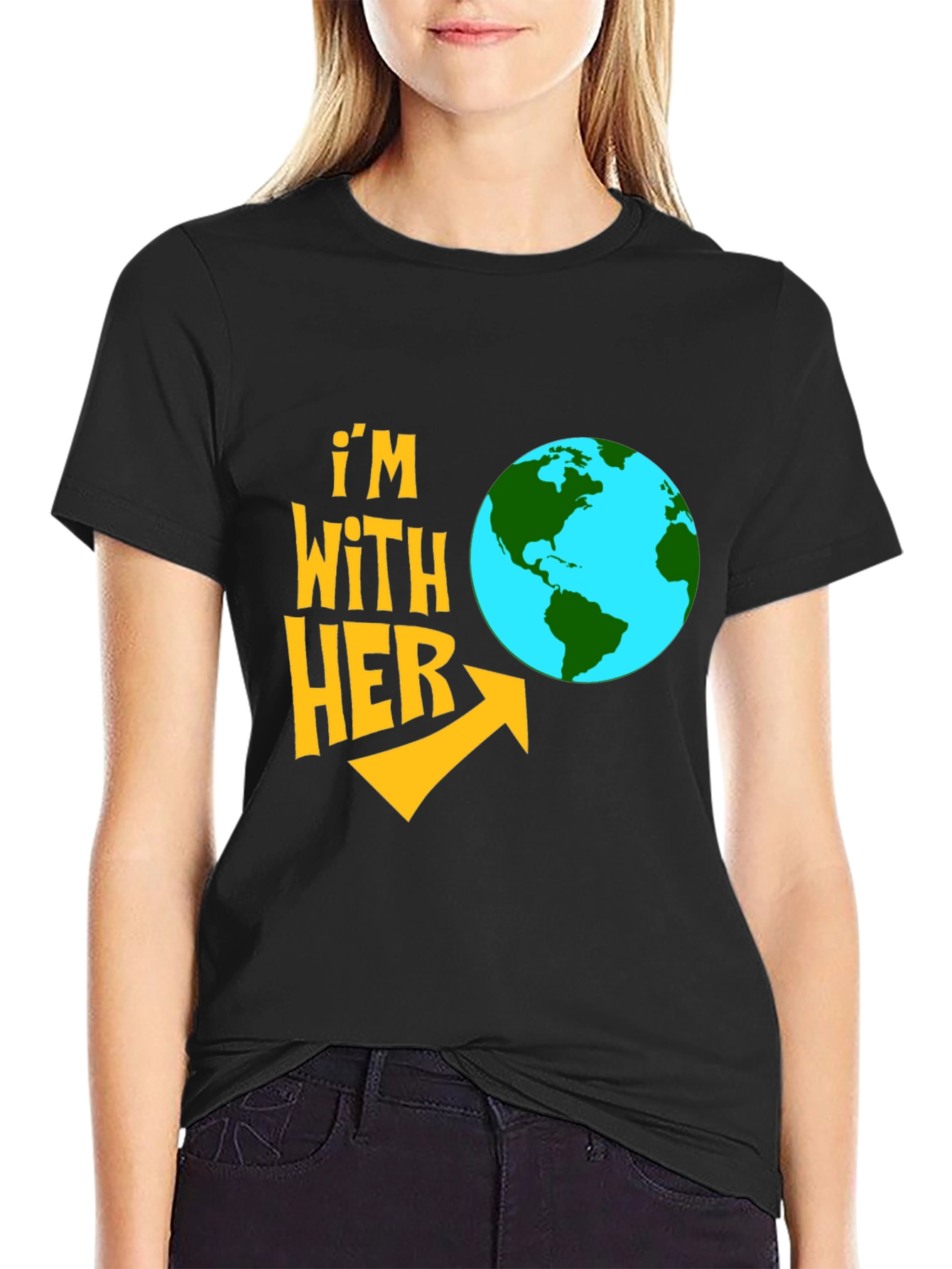 Im With Her Earth Graphic Black T-Shirt