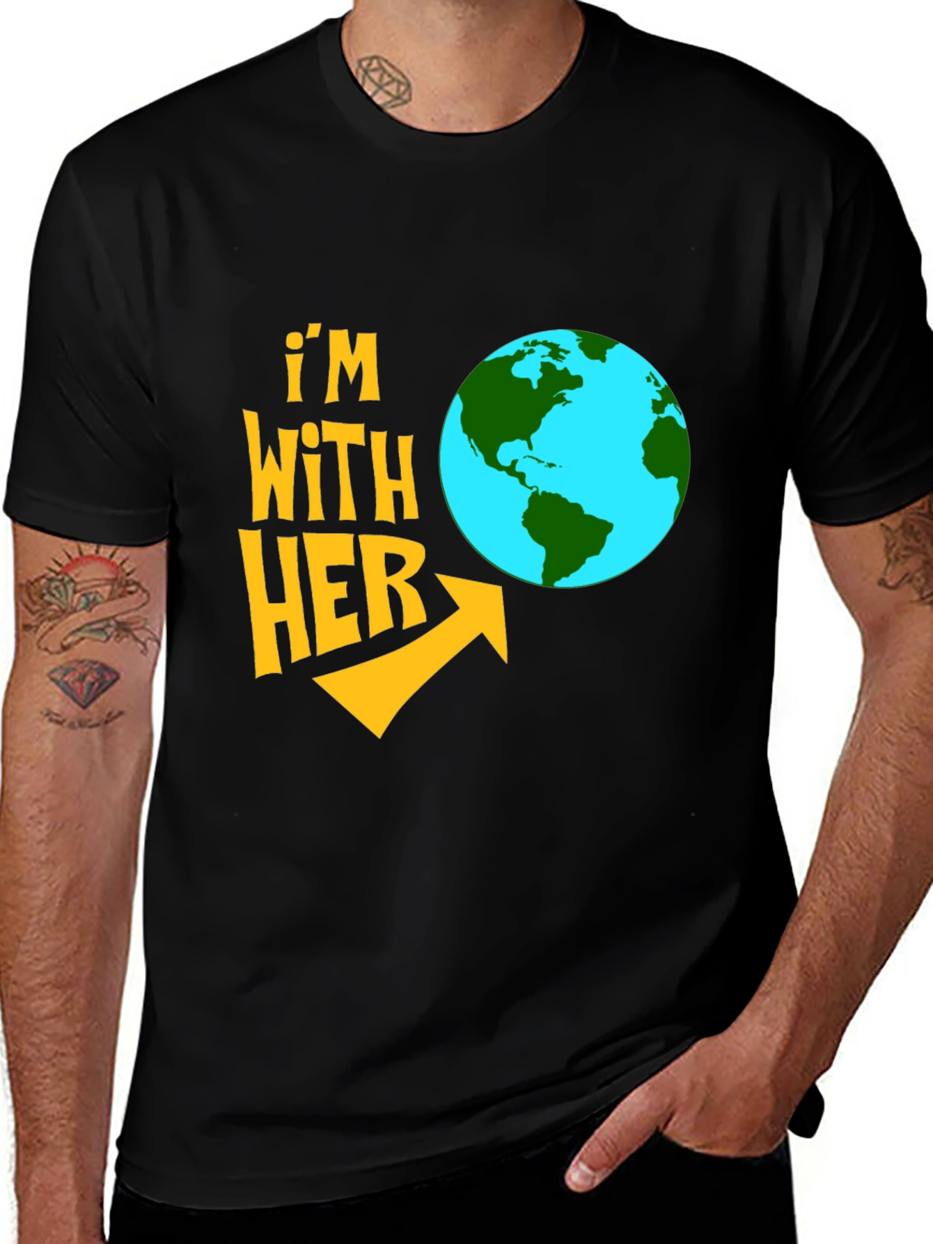 Im With Her Earth Graphic Black T-Shirt