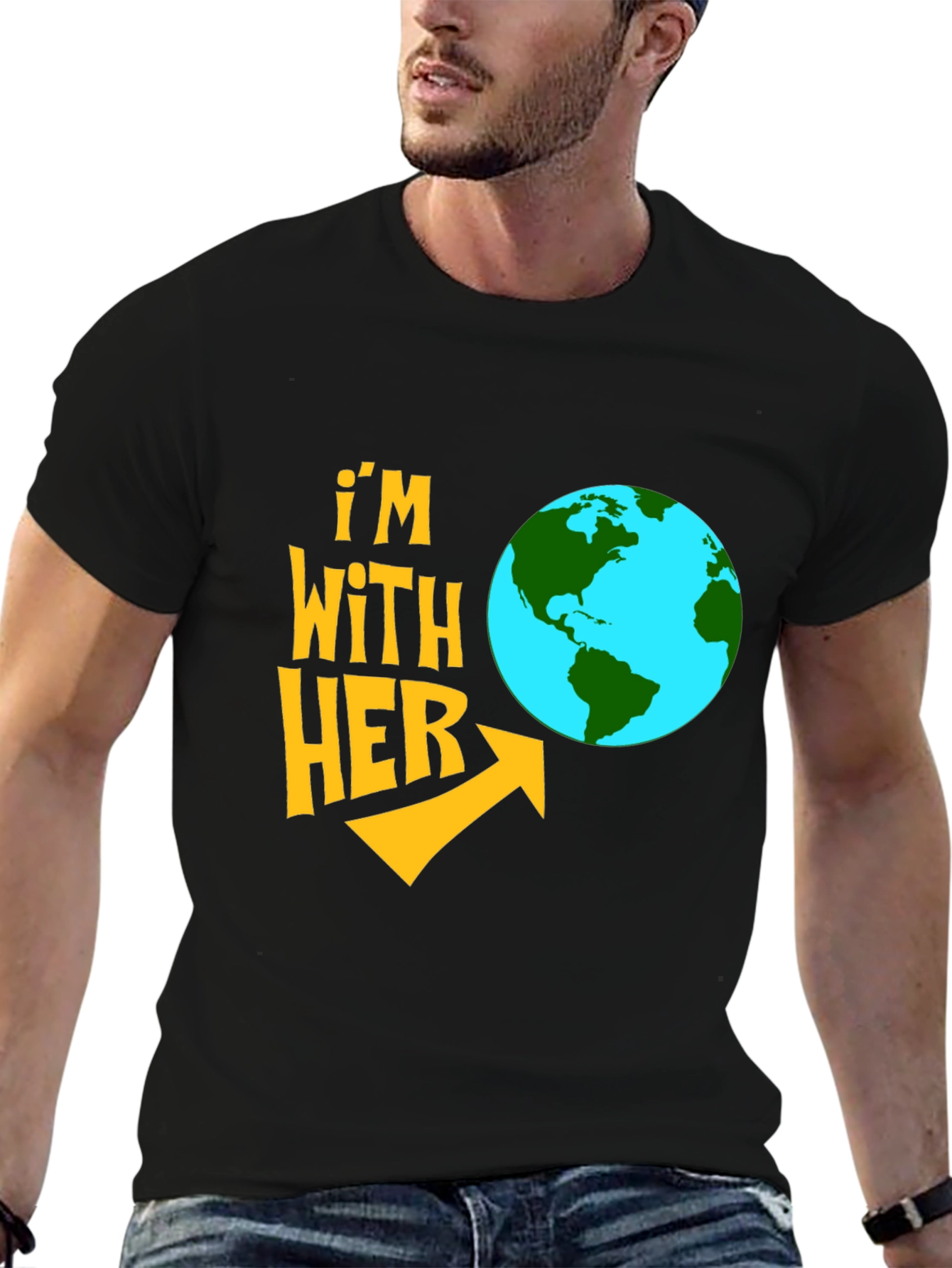 Im With Her Earth Graphic Black T-Shirt