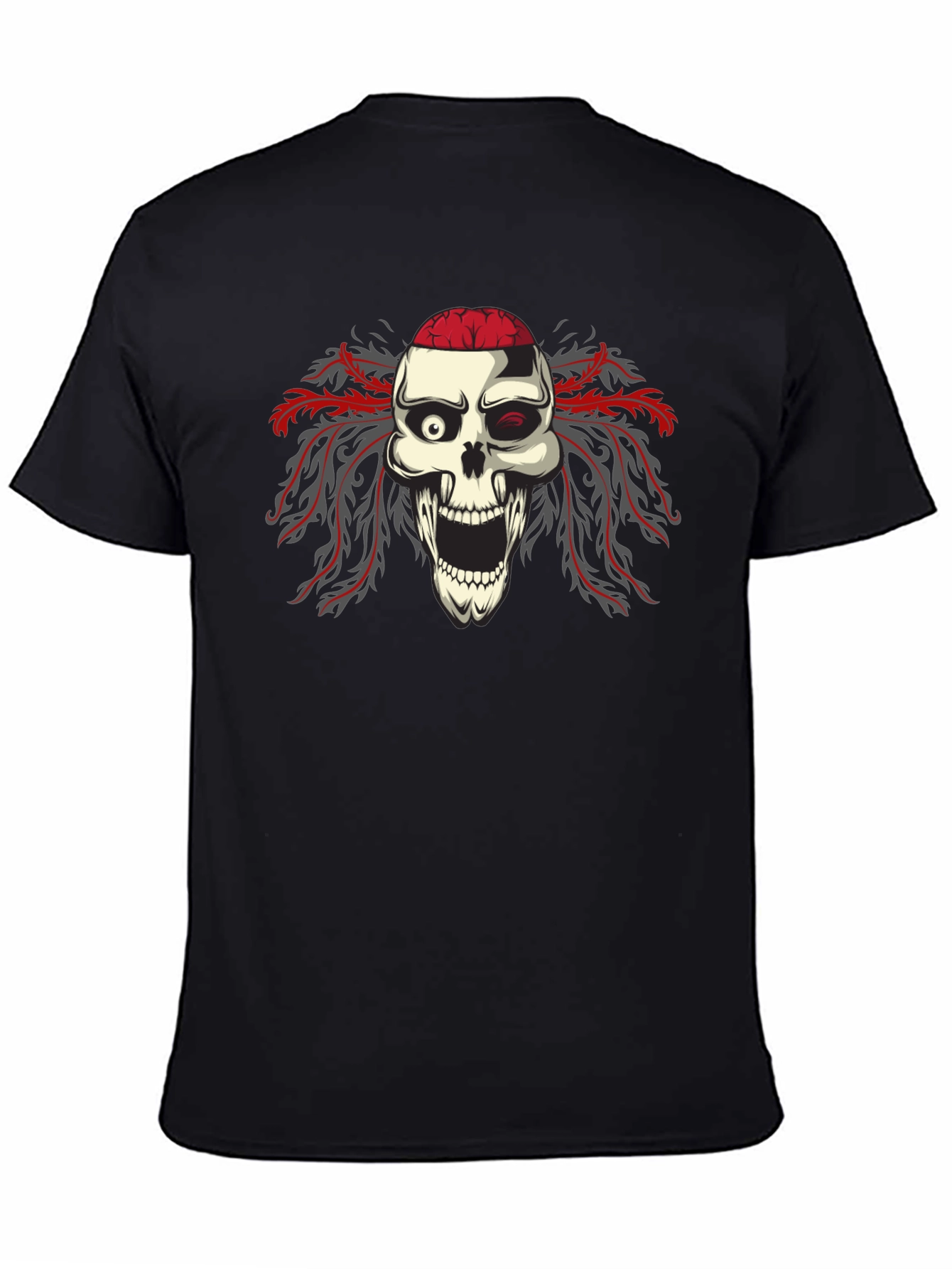 Skull Brain Graphic Print Black T-Shirt