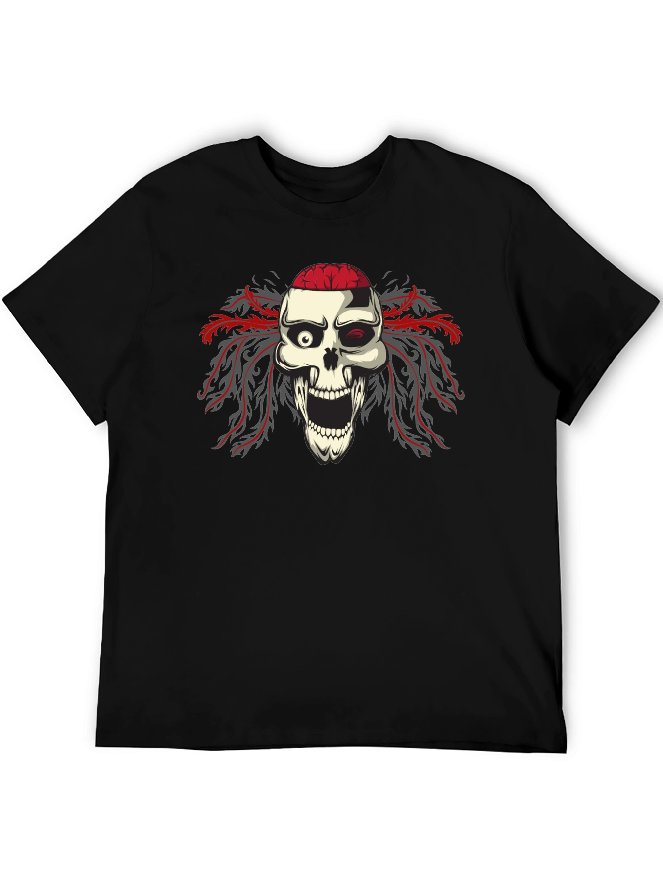 Skull Brain Graphic Print Black T-Shirt