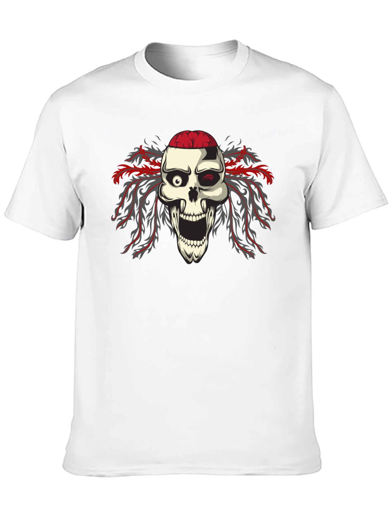 Skull Brain Graphic Print Black T-Shirt
