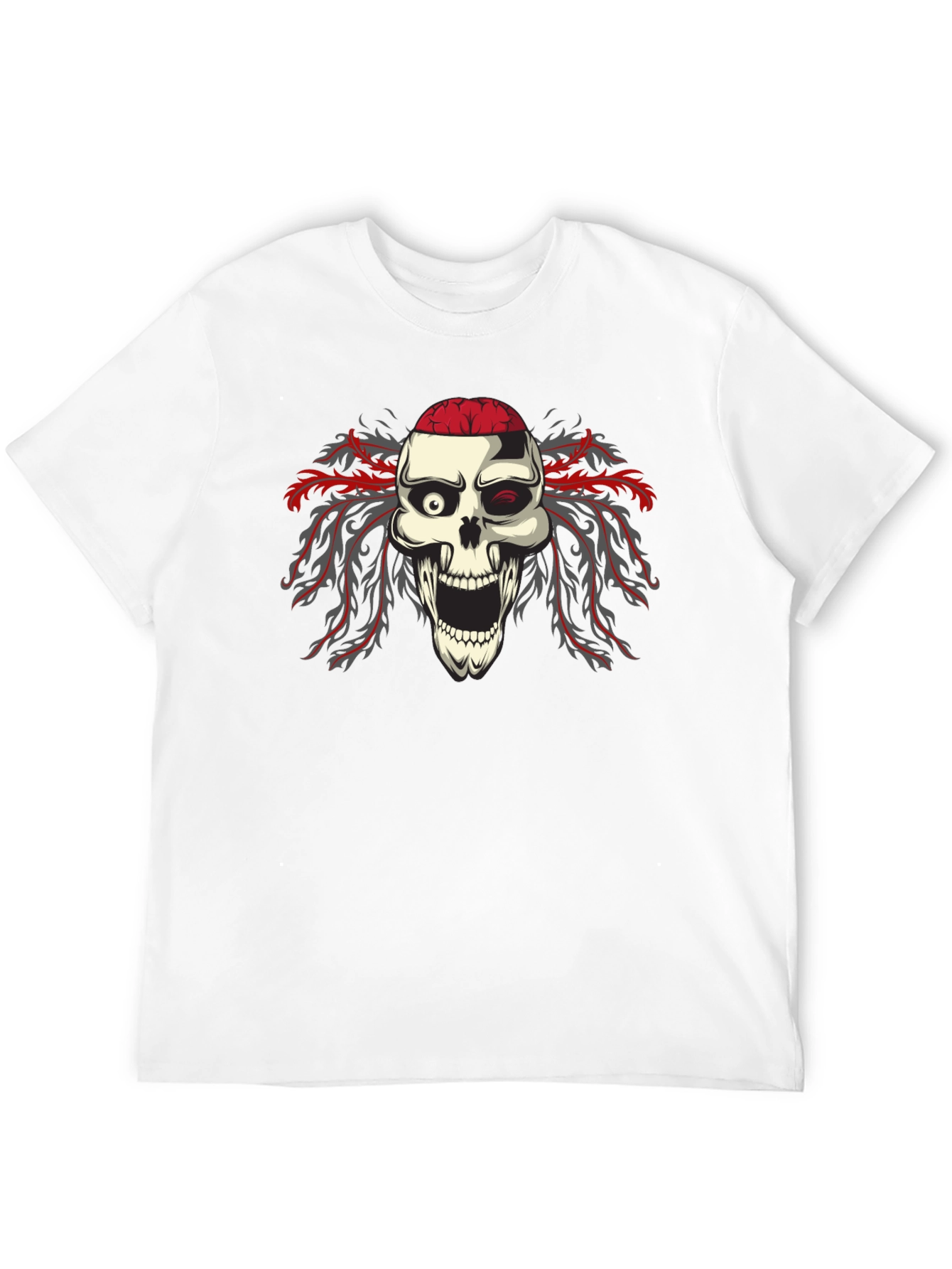 Skull Brain Graphic Print Black T-Shirt