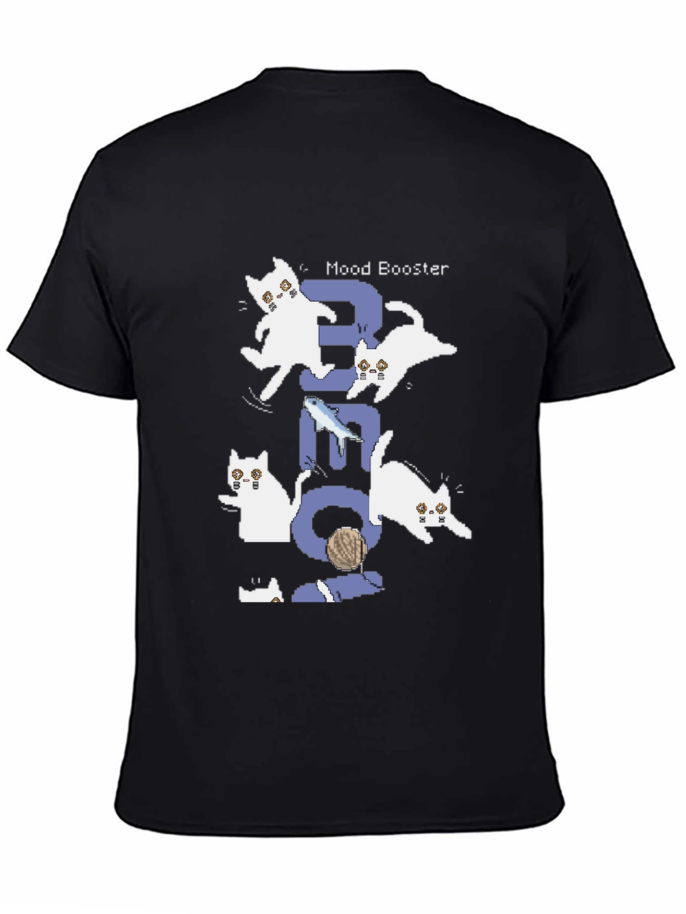 Pixel Cat Mood Booster Black T-Shirt