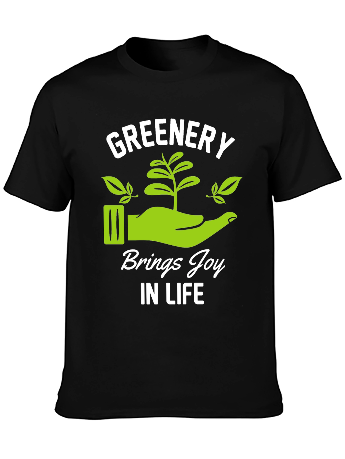 Greenery Brings Joy Black Graphic T-Shirt