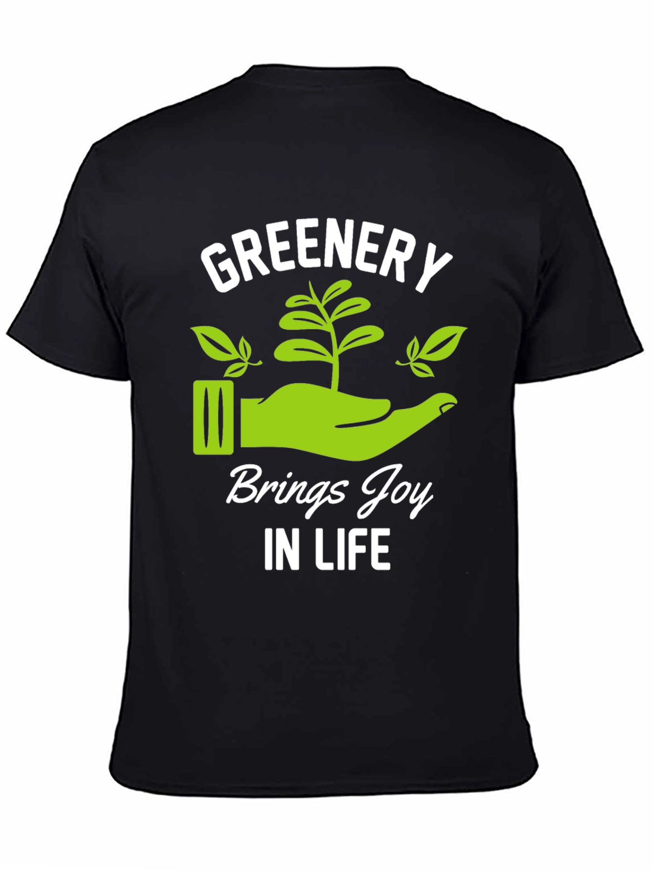 Greenery Brings Joy Black Graphic T-Shirt