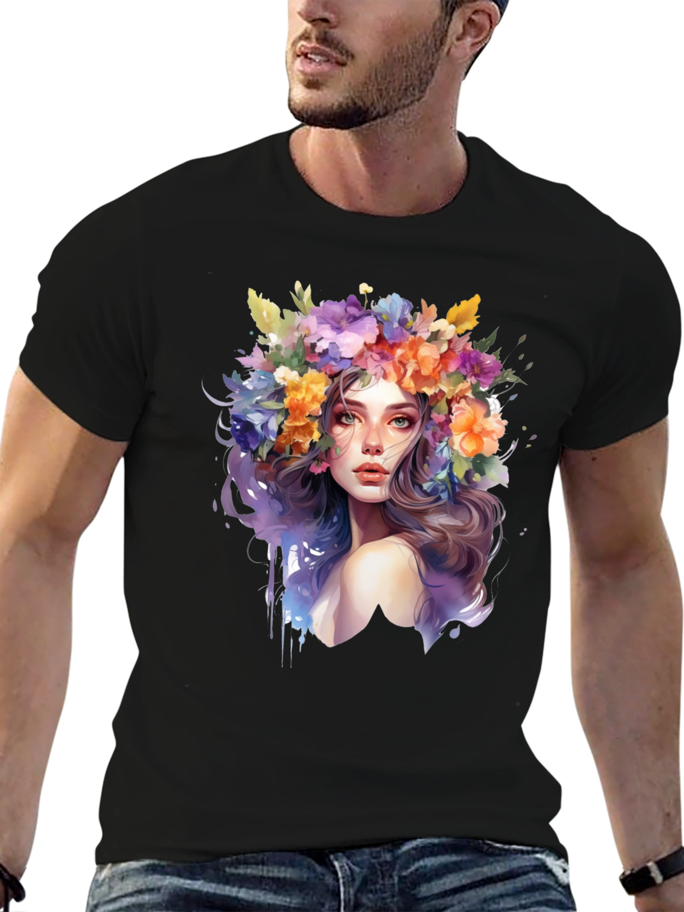 Floral Woman Graphic Tee - Artistic Style