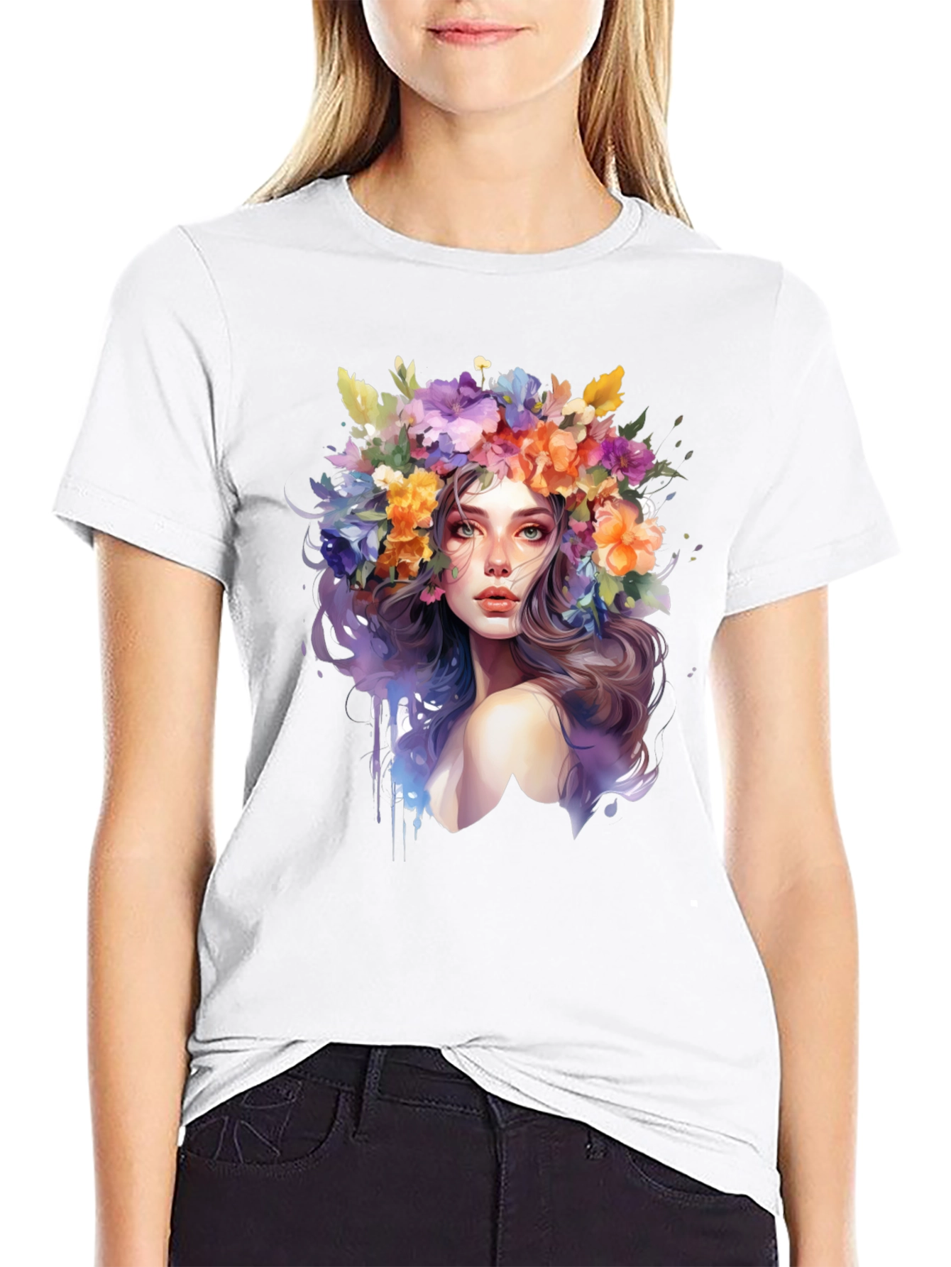 Floral Woman Graphic Tee - Artistic Style